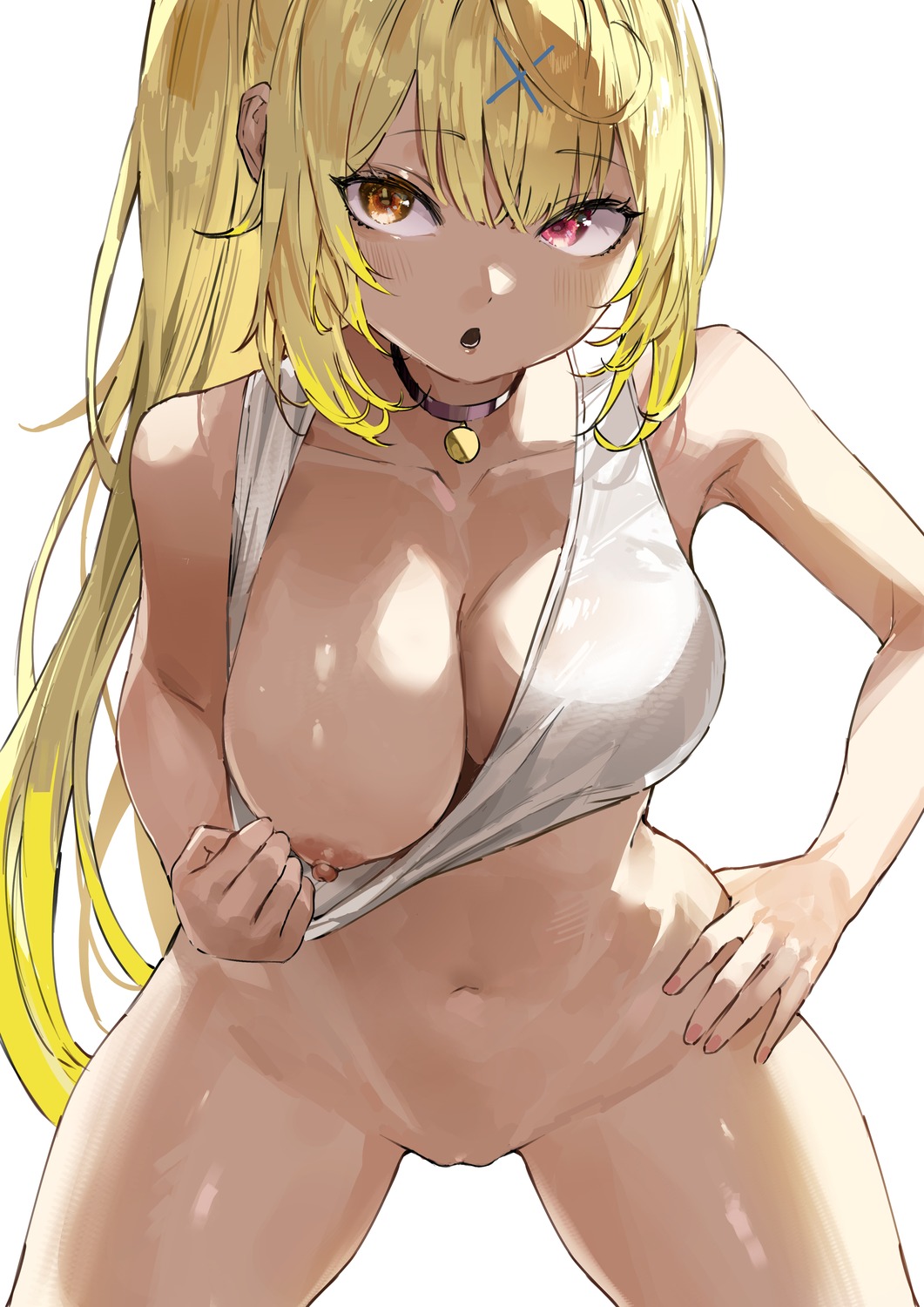 bottomless breasts heterochromia hoshikawa_sara kuroi_suna nijisanji nipples no_bra pussy uncensored undressing