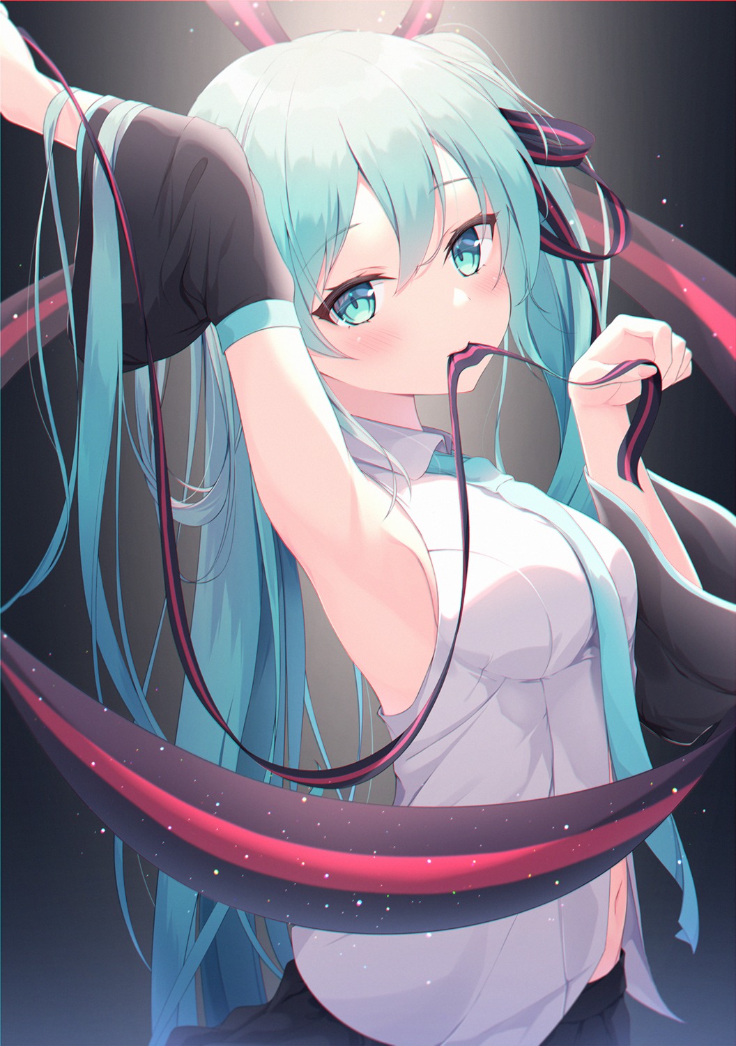 hatsune_miku open_shirt vocaloid yumenone_(conectarts)