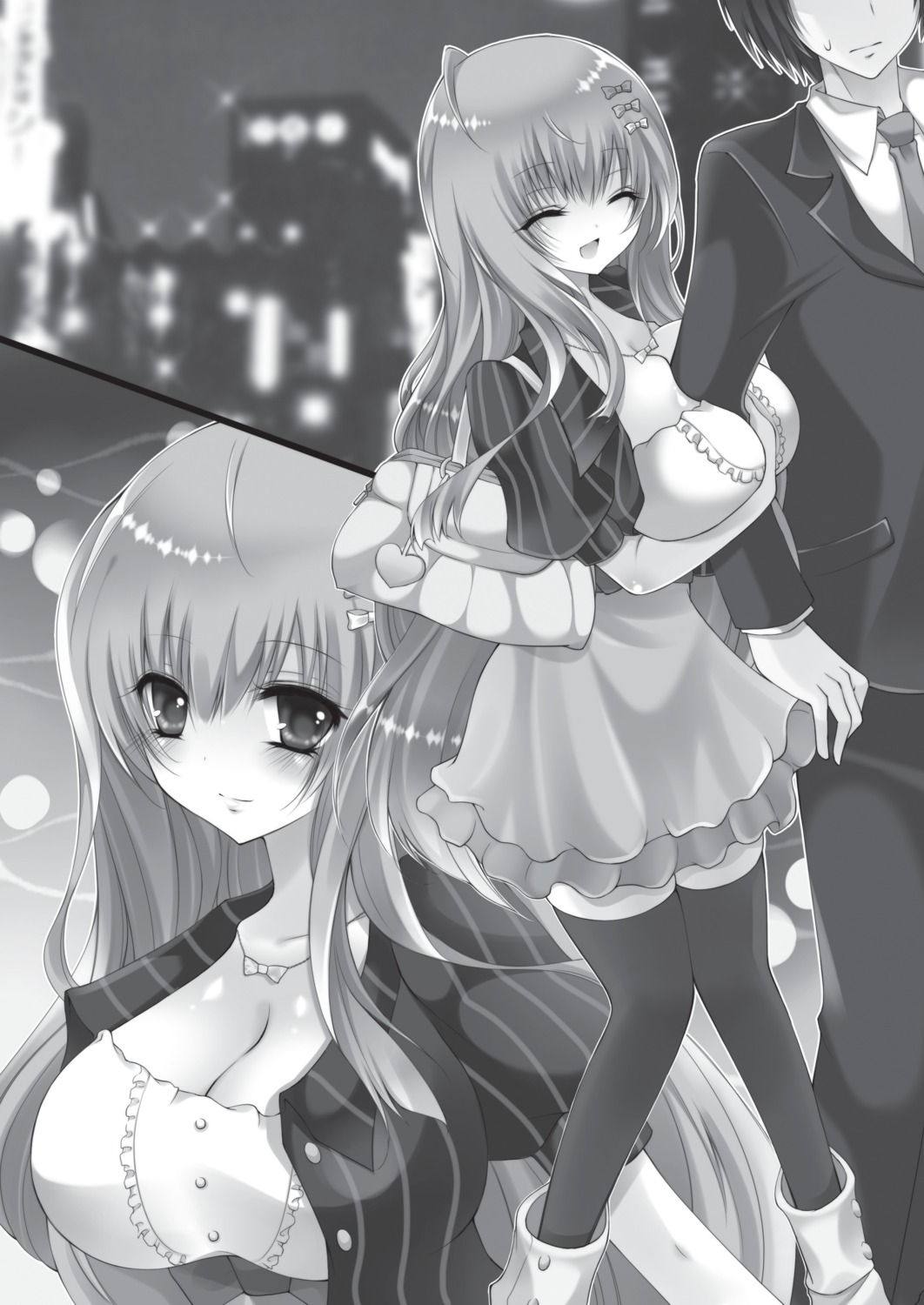 cleavage dress imouto_wa_gravure-idol! kukui_can monochrome thighhighs