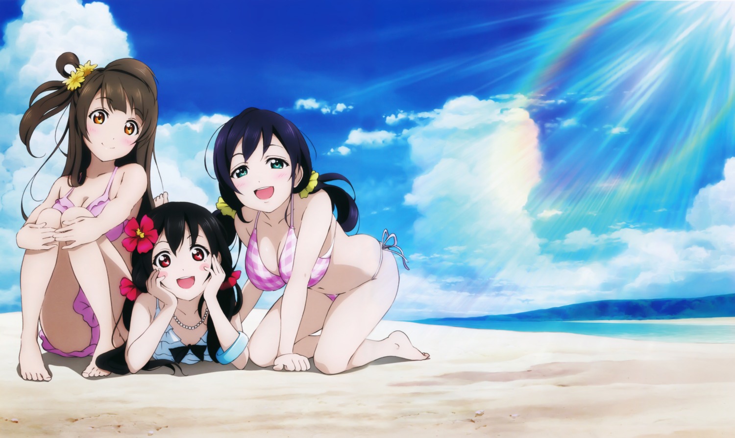 bikini love_live! minami_kotori murota_yuuhei swimsuits toujou_nozomi yazawa_nico