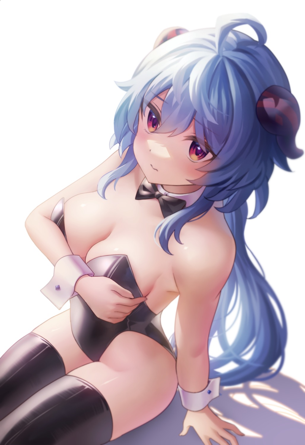 breast_hold bunny_girl ganyu genshin_impact horns neit_ni_sei no_bra thighhighs