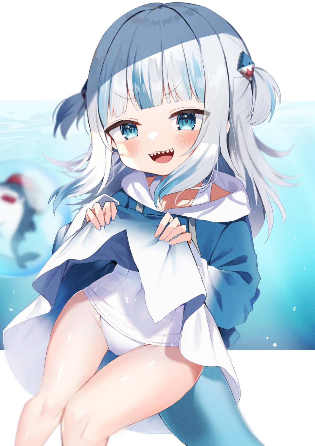 gawr_gura hololive hololive_english noi_mine school_swimsuit skirt_lift swimsuits tail