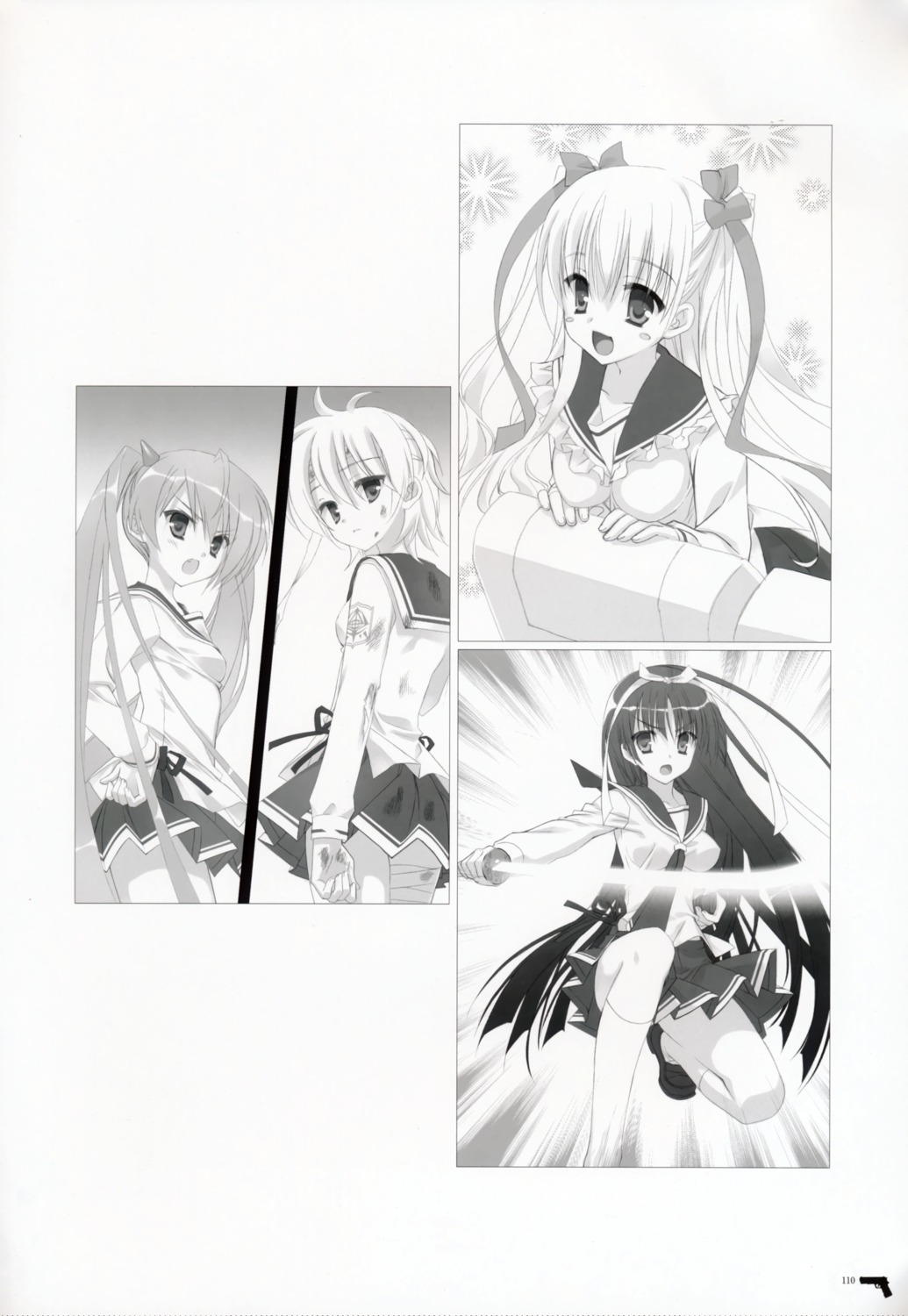 hidan_no_aria hotogi_shirayuki kanzaki_h._aria kobuichi mine_riko monochrome seifuku sword torn_clothes yada_reki