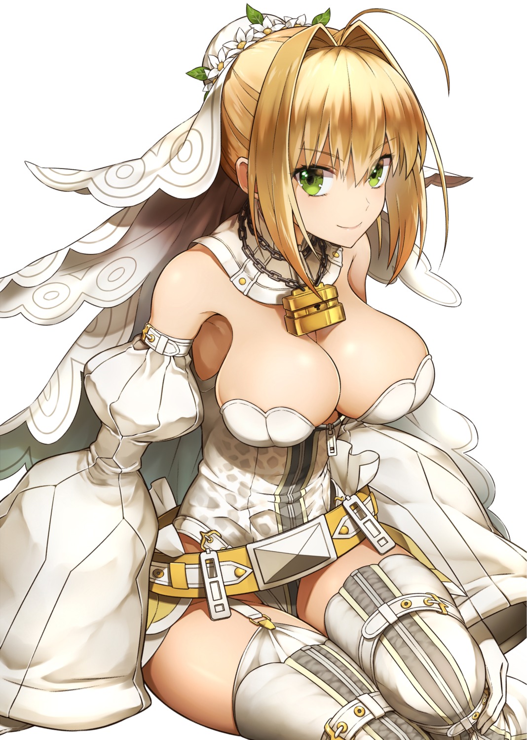 cleavage fate/grand_order leotard saber_bride saber_extra stockings takahan thighhighs