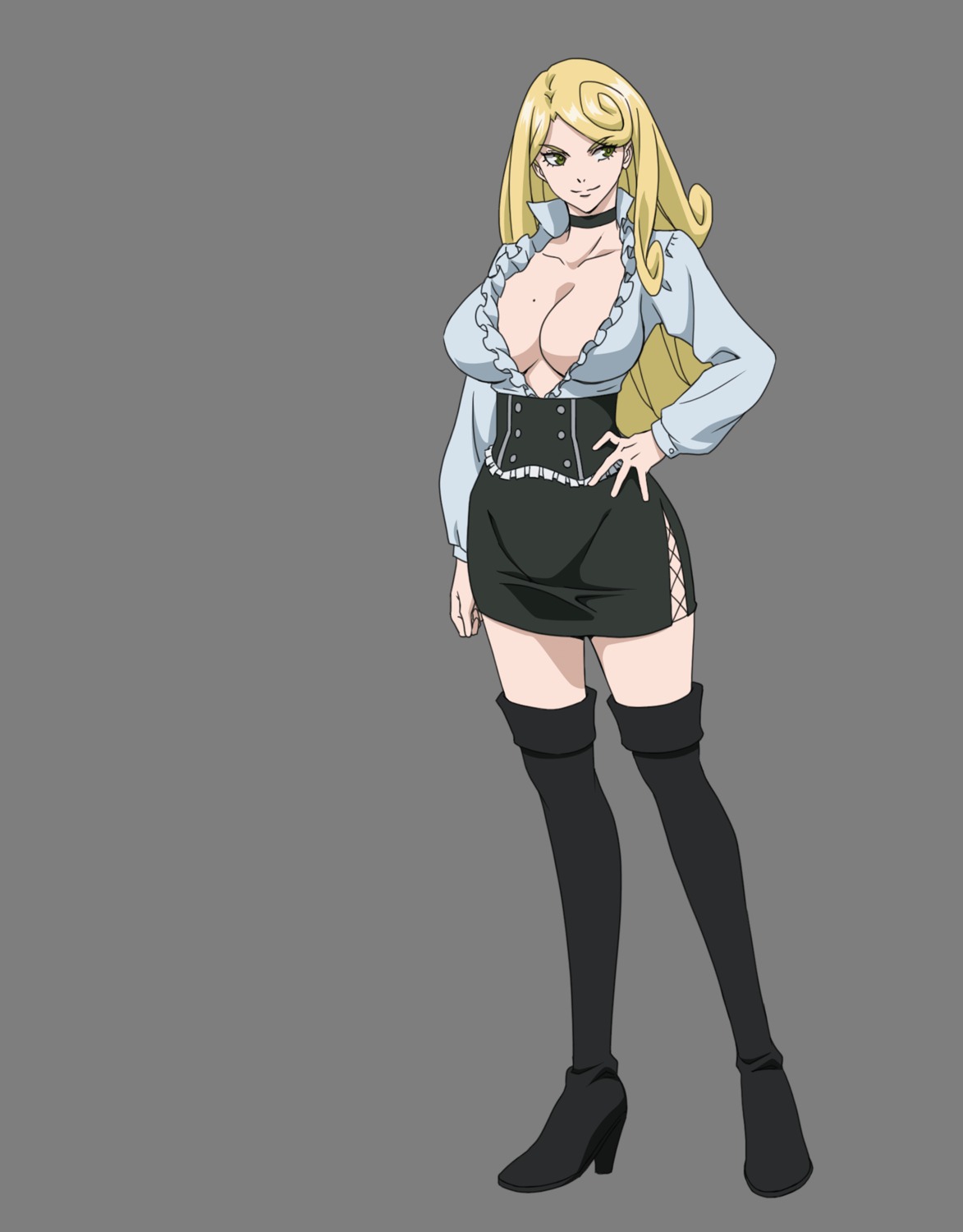 cleavage heels katsute_kami_datta_kemonotachi_e liza_(katsukami) no_bra open_shirt thighhighs transparent_png