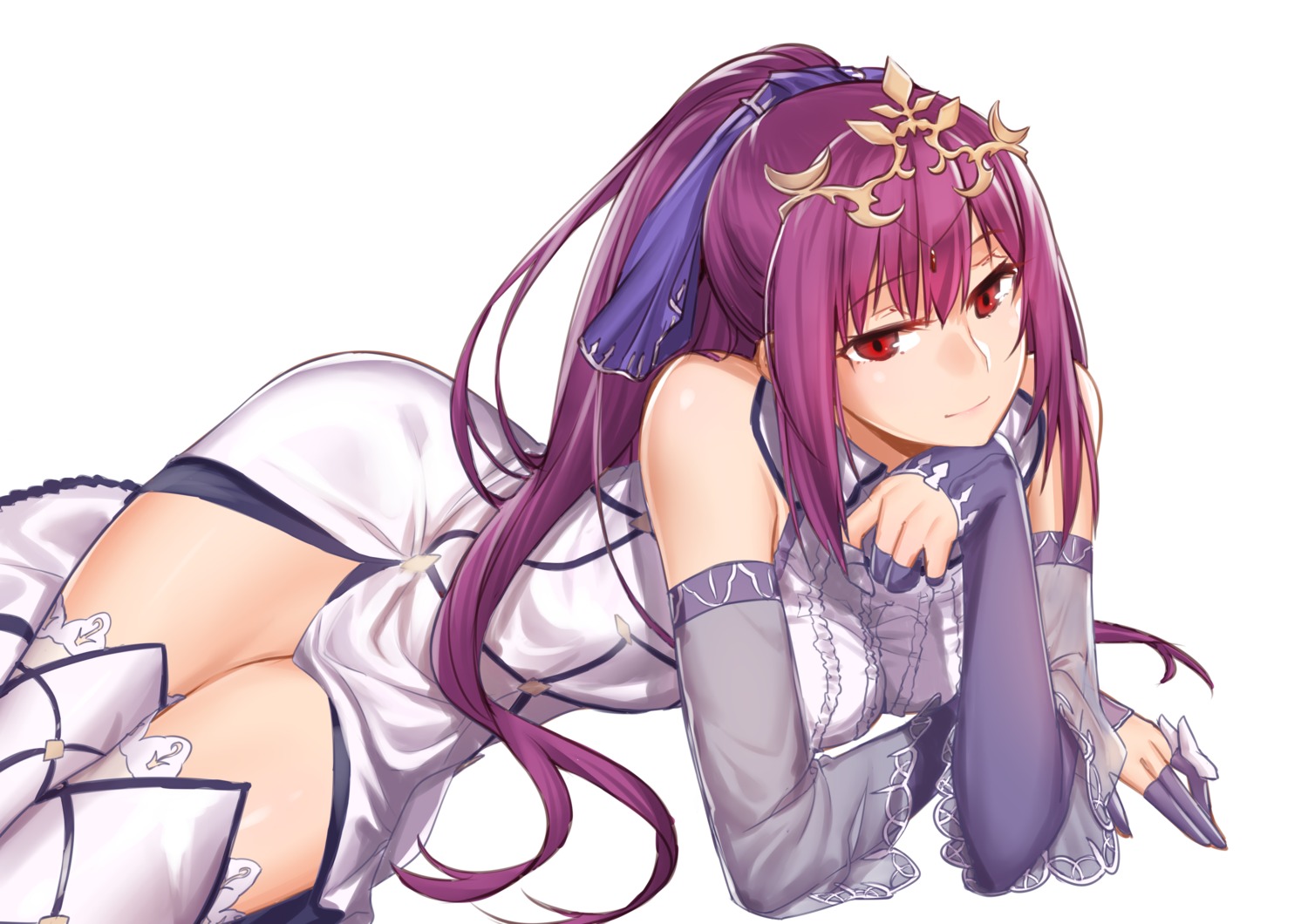 dress fate/grand_order onceskylark scathach_(fate/grand_order) scathach_skadi skirt_lift thighhighs