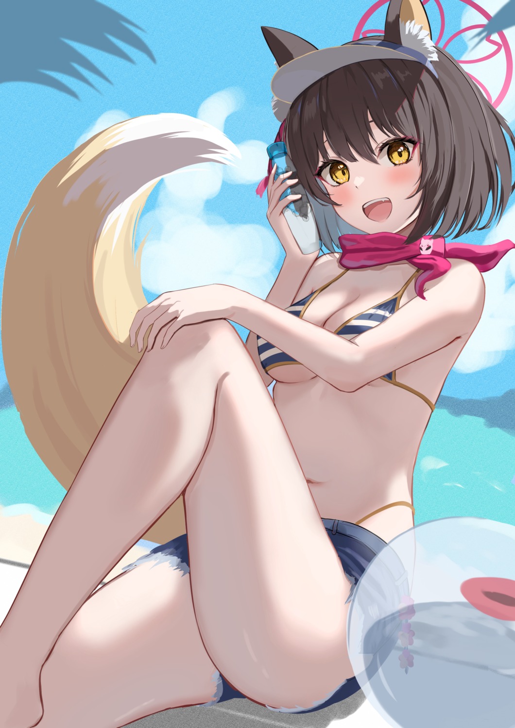 animal_ears bikini blue_archive grayllust halo kitsune kuda_izuna swimsuits tail torn_clothes