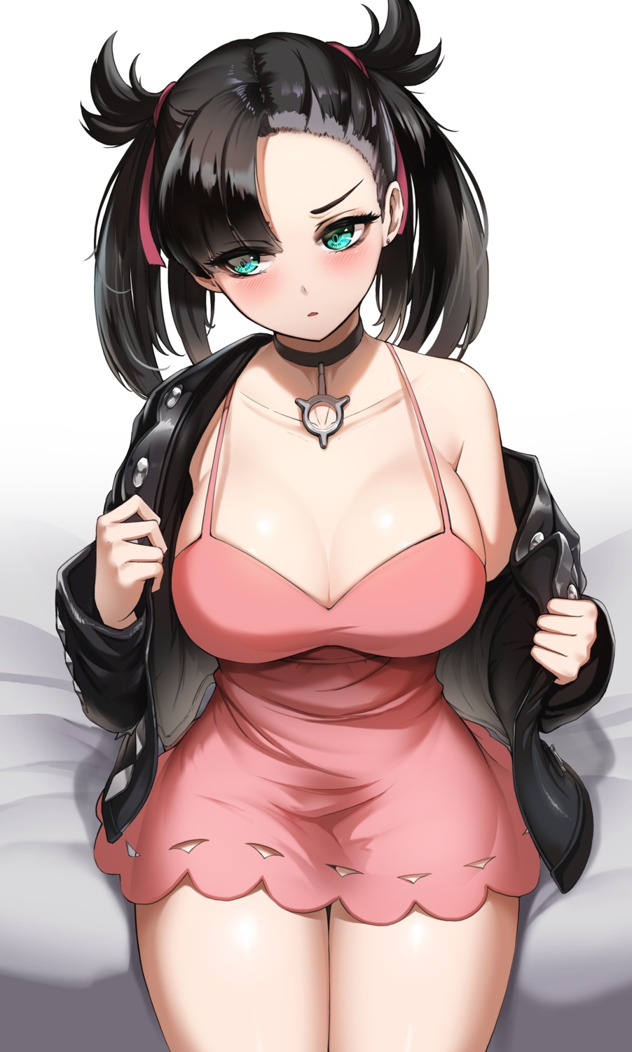 cleavage dress mary_(pokemon) mingakk no_bra pokemon pokemon_swsh undressing