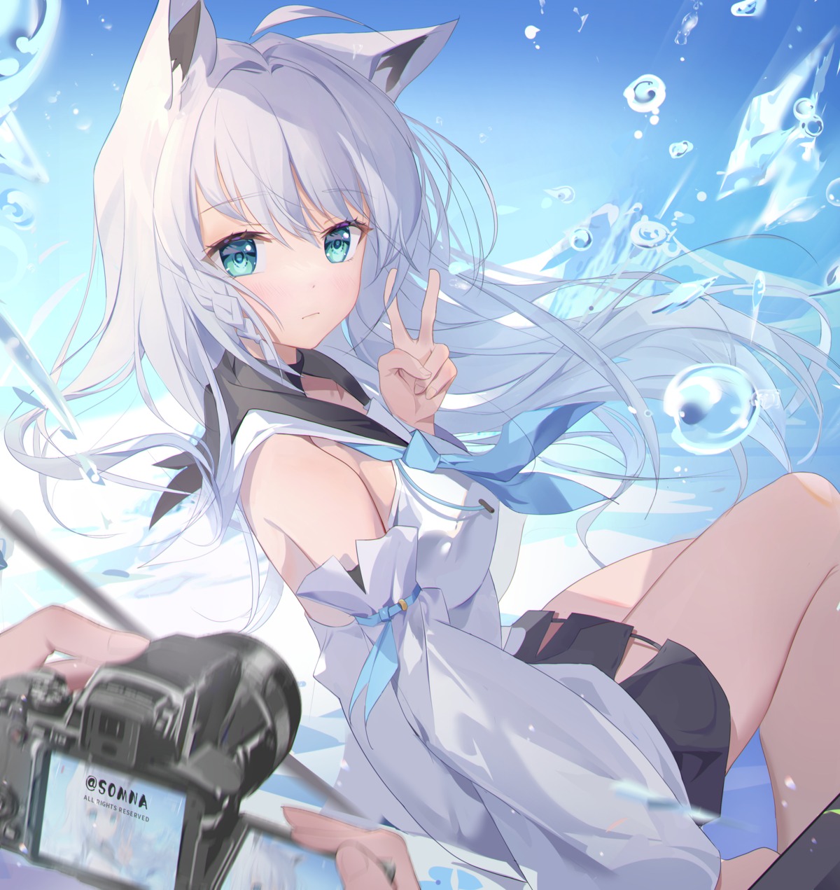 animal_ears artist_revision hololive hololive_gamers kitsune no_bra shirakami_fubuki skirt_lift somna