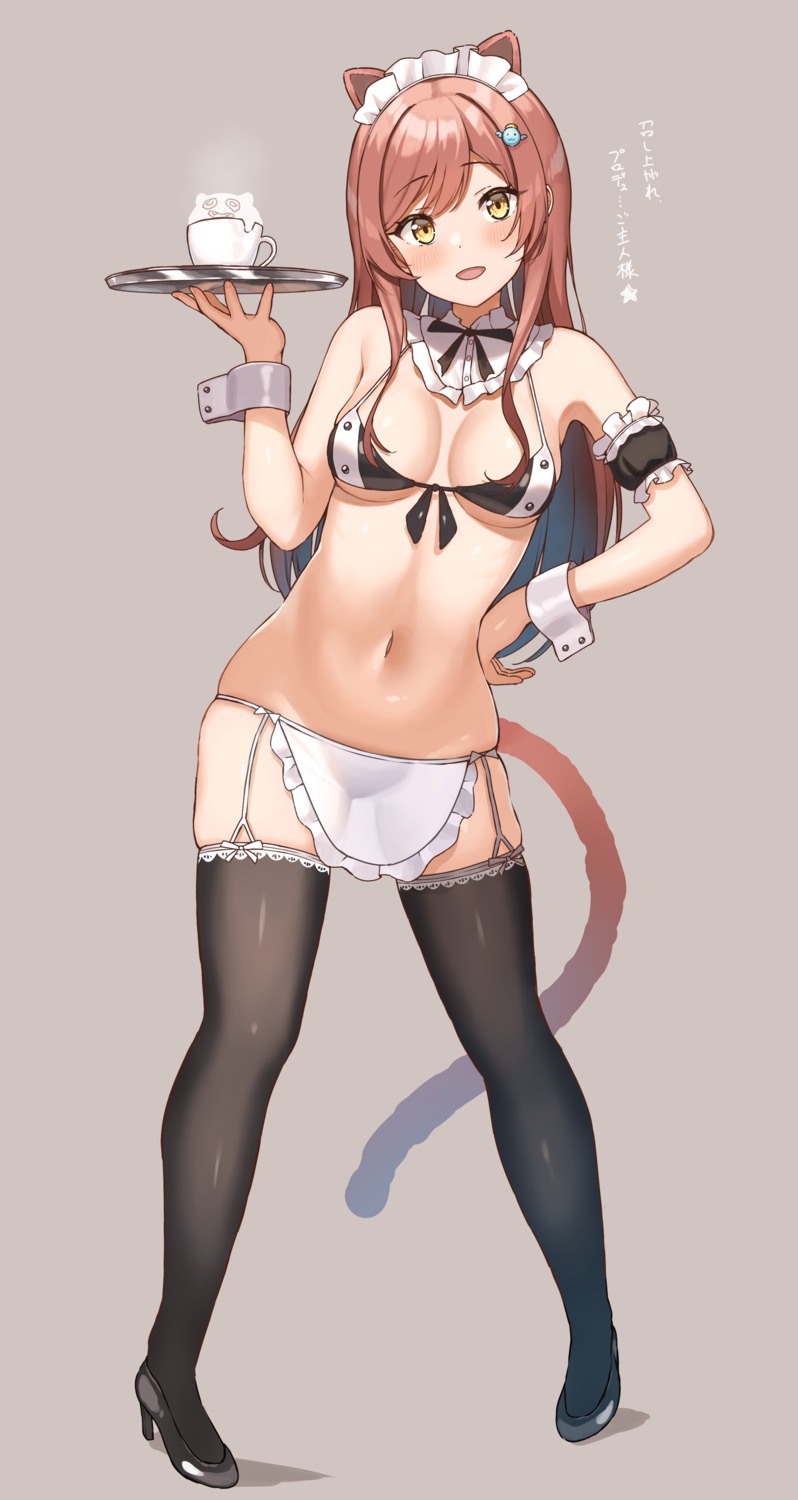 animal_ears bikini heels maid nekomimi oosaki_amana see_through stockings swimsuits tail the_idolm@ster the_idolm@ster_shiny_colors thighhighs waitress wanimaru