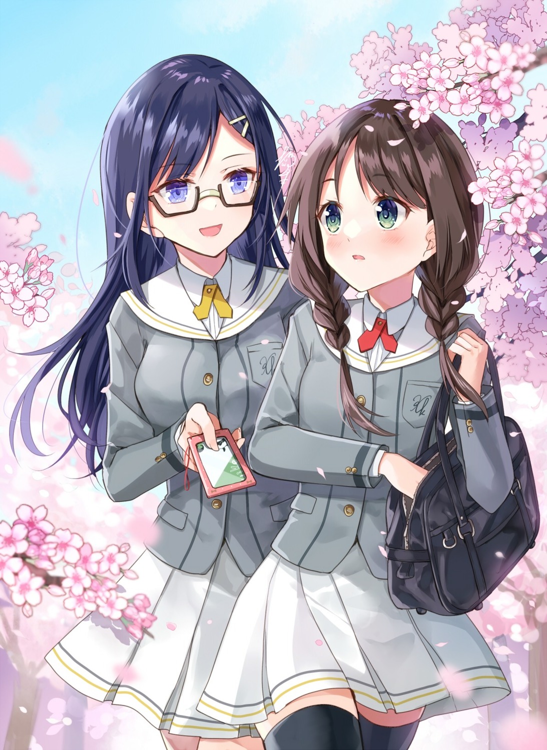 megane nekozuki_yuki seifuku thighhighs yuri