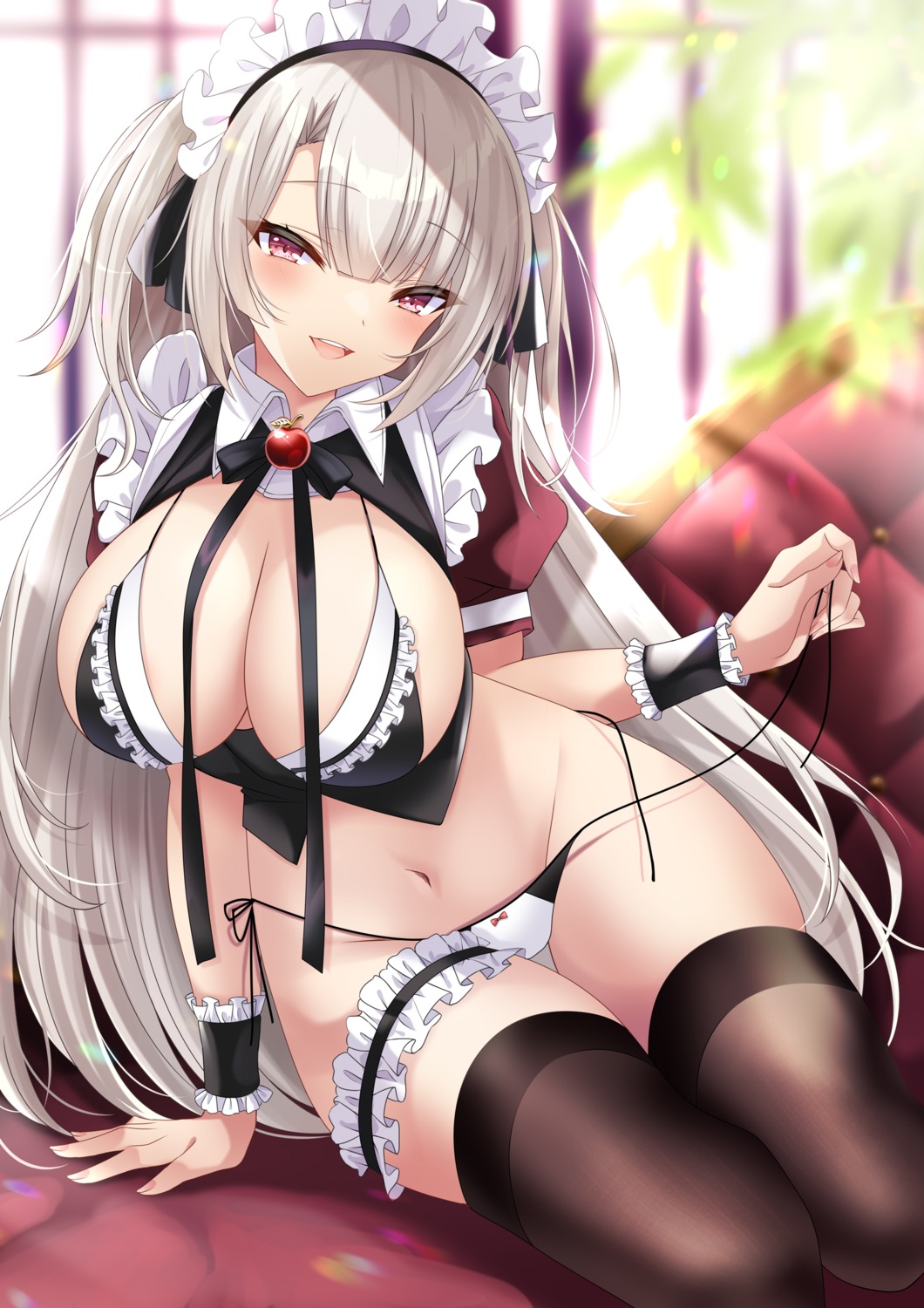 akatsuki_(aktk511) bikini garter maid panty_pull swimsuits thighhighs undressing