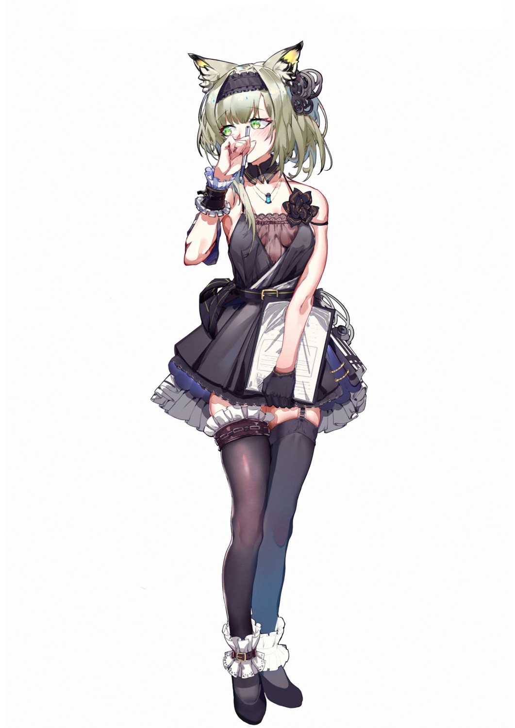 animal_ears arknights dress garter kal'tsit_(arknights) see_through stockings thighhighs weihua