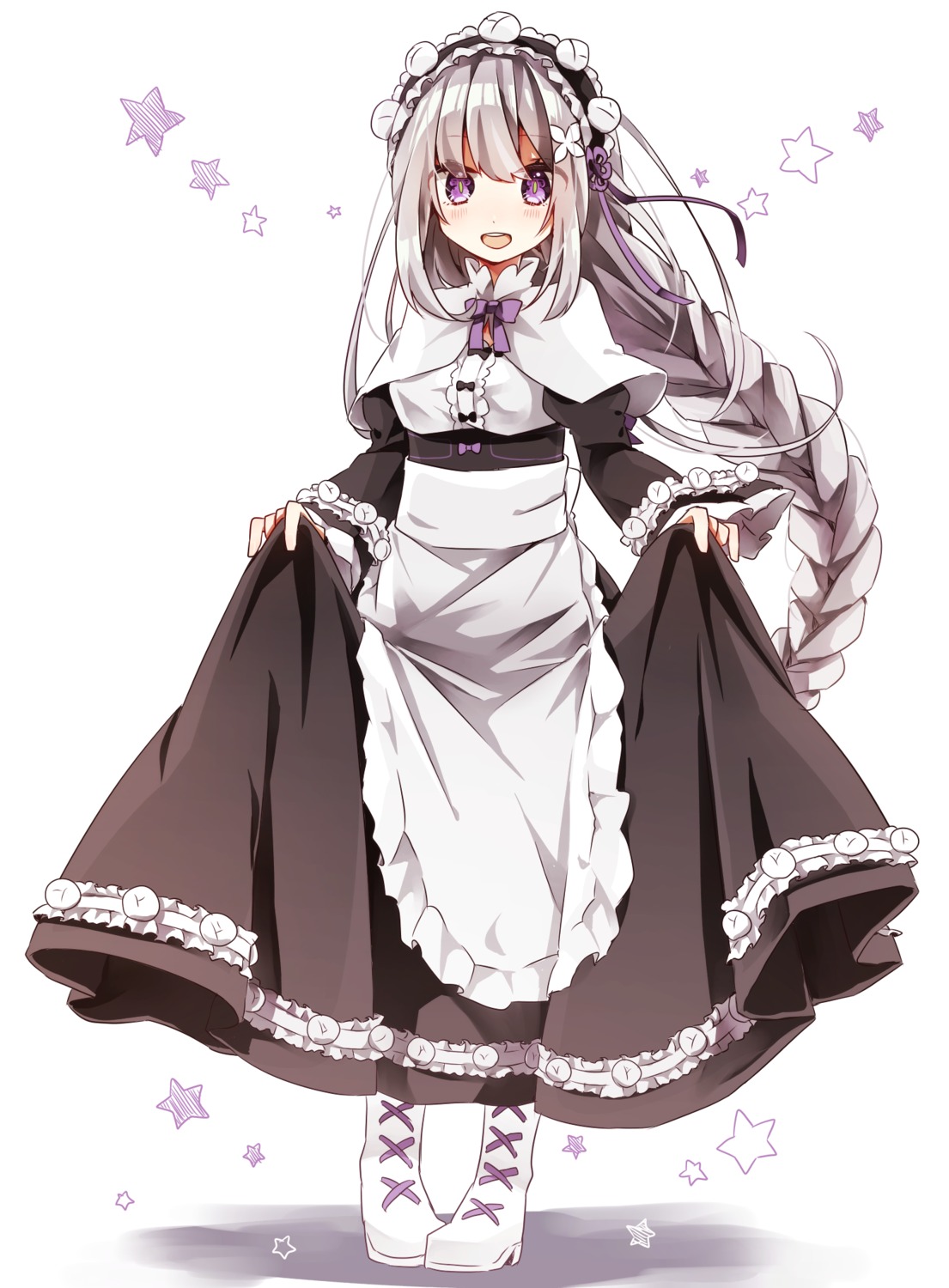 emilia_(re_zero) haota_rinka maid re_zero_kara_hajimeru_isekai_seikatsu skirt_lift