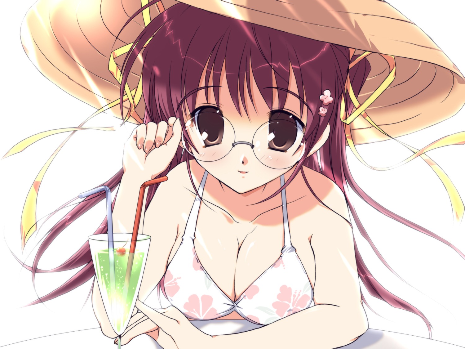 bikini cleavage megane mikeou pink_chuchu swimsuits wallpaper