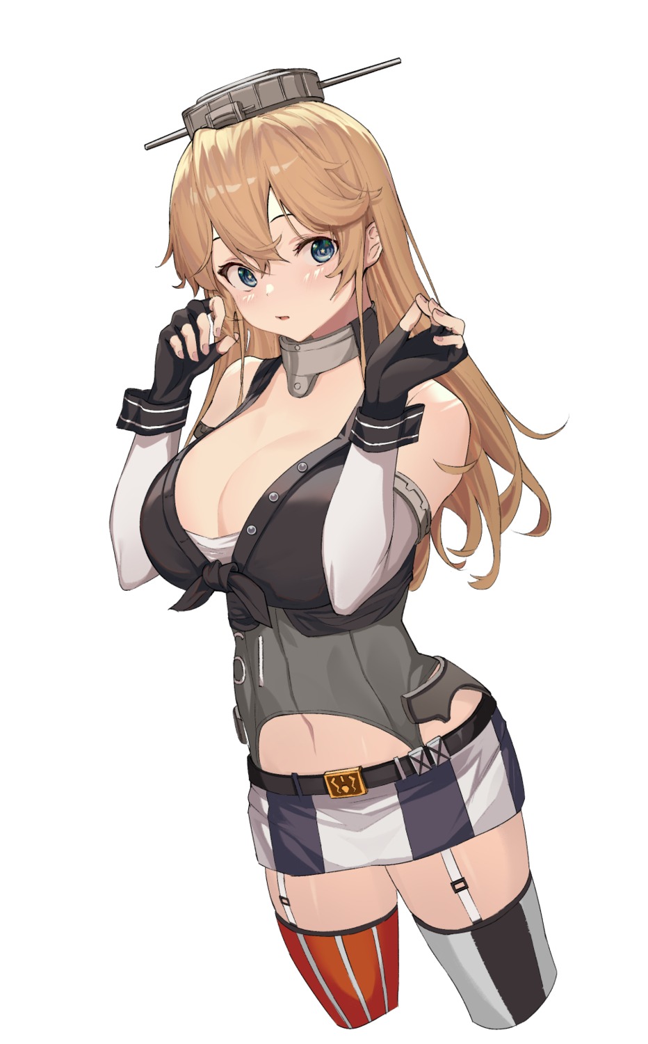 cleavage iowa_(kancolle) kantai_collection no_bra open_shirt oweee stockings thighhighs