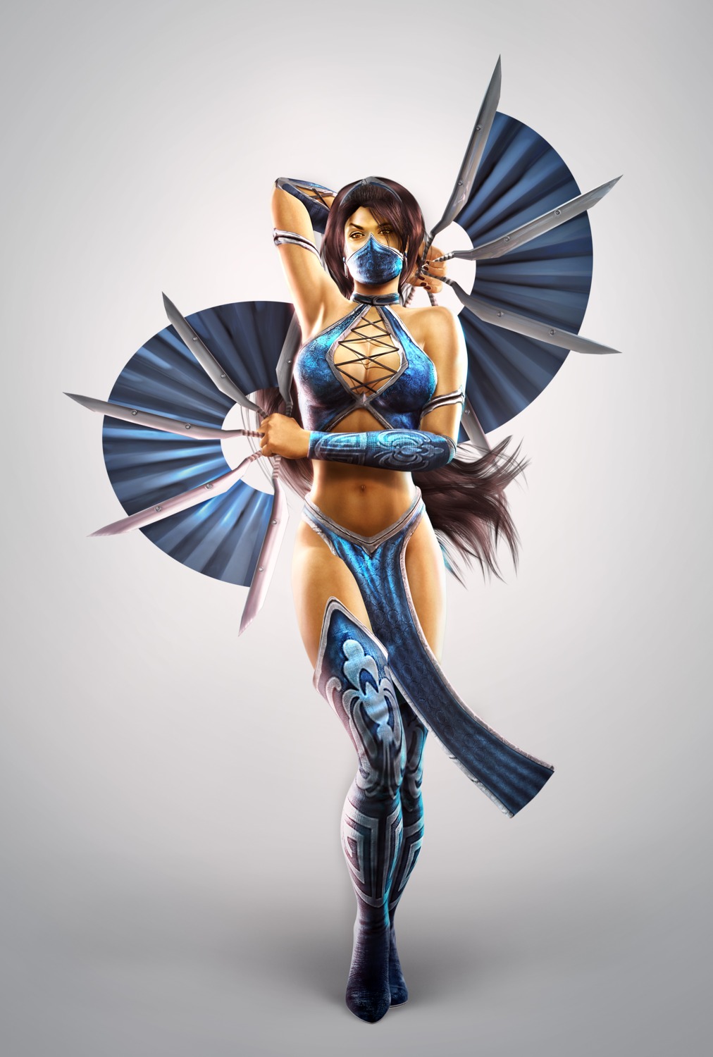 cg cleavage heels kitana mortal_kombat mortal_kombat_(2011) thighhighs weapon