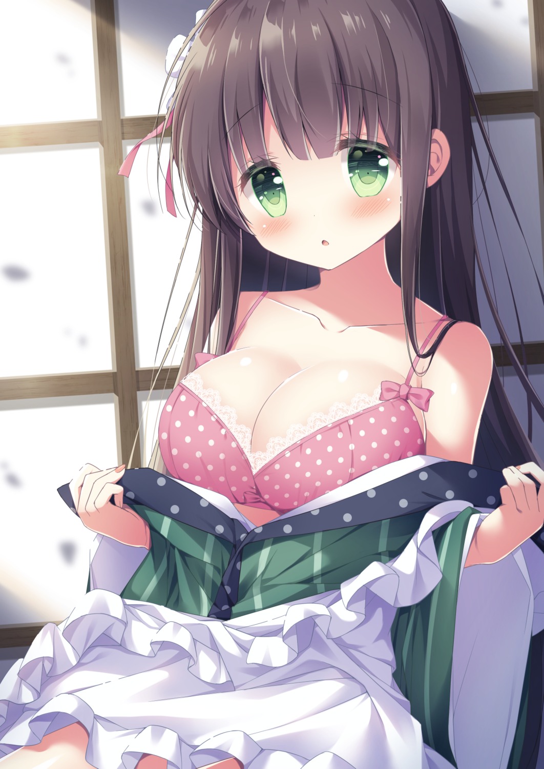 bra cleavage gochuumon_wa_usagi_desu_ka? maid open_shirt satsuki_yukimi ujimatsu_chiya undressing wa_maid