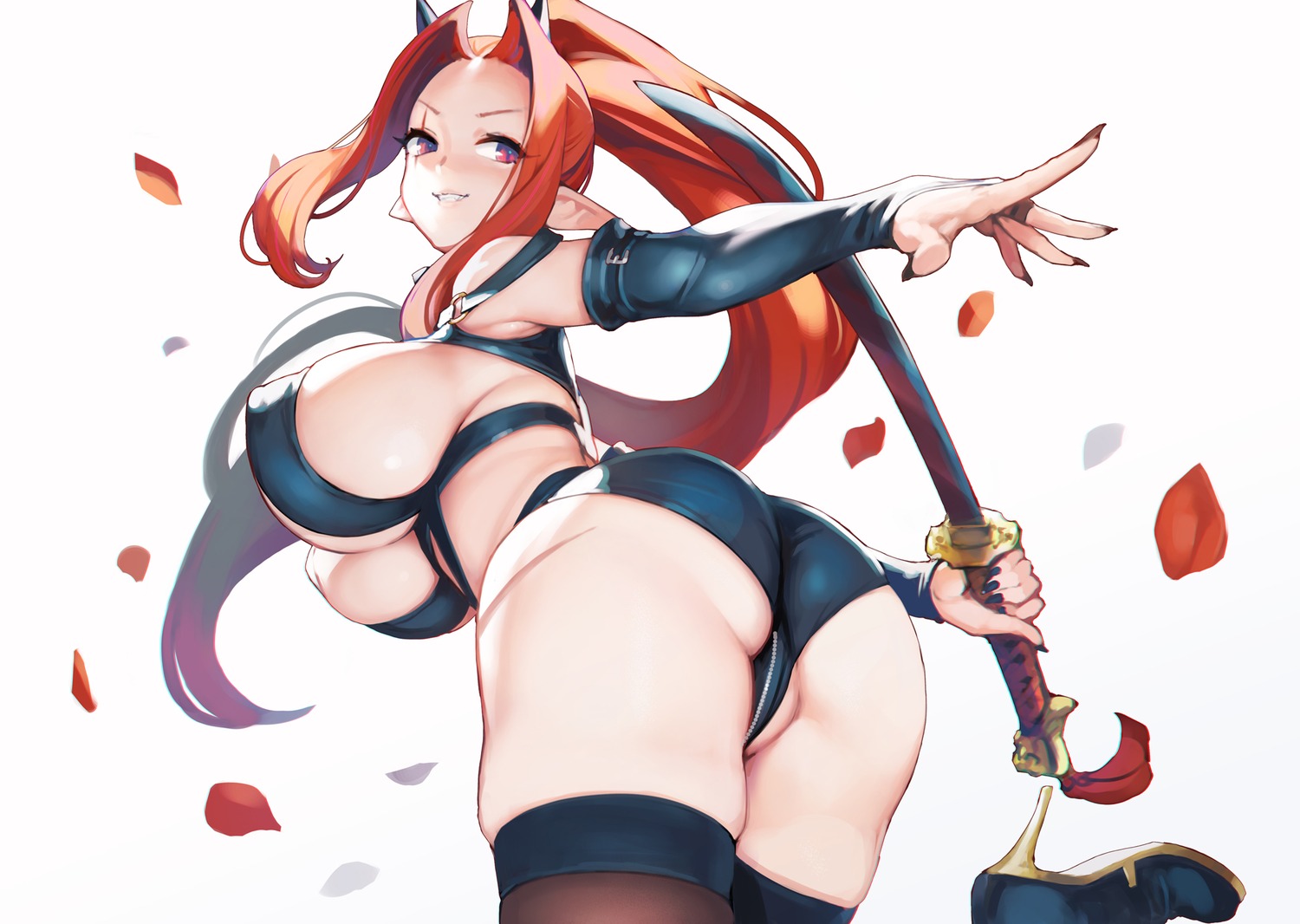 ass ataruman erect_nipples pointy_ears sword thighhighs