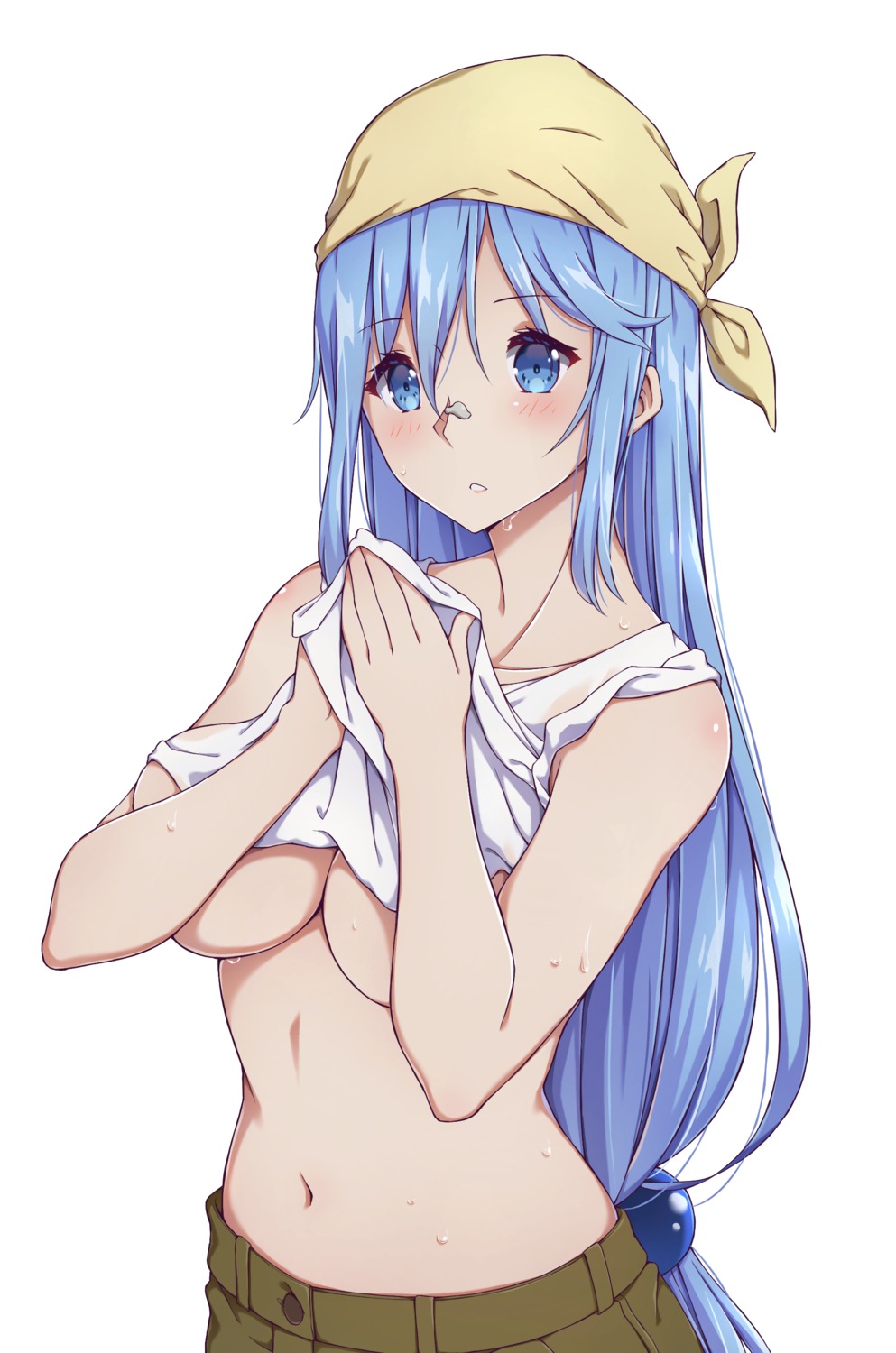 aqua_(konosuba) artnetirs breast_hold kono_subarashii_sekai_ni_shukufuku_wo! no_bra shirt_lift