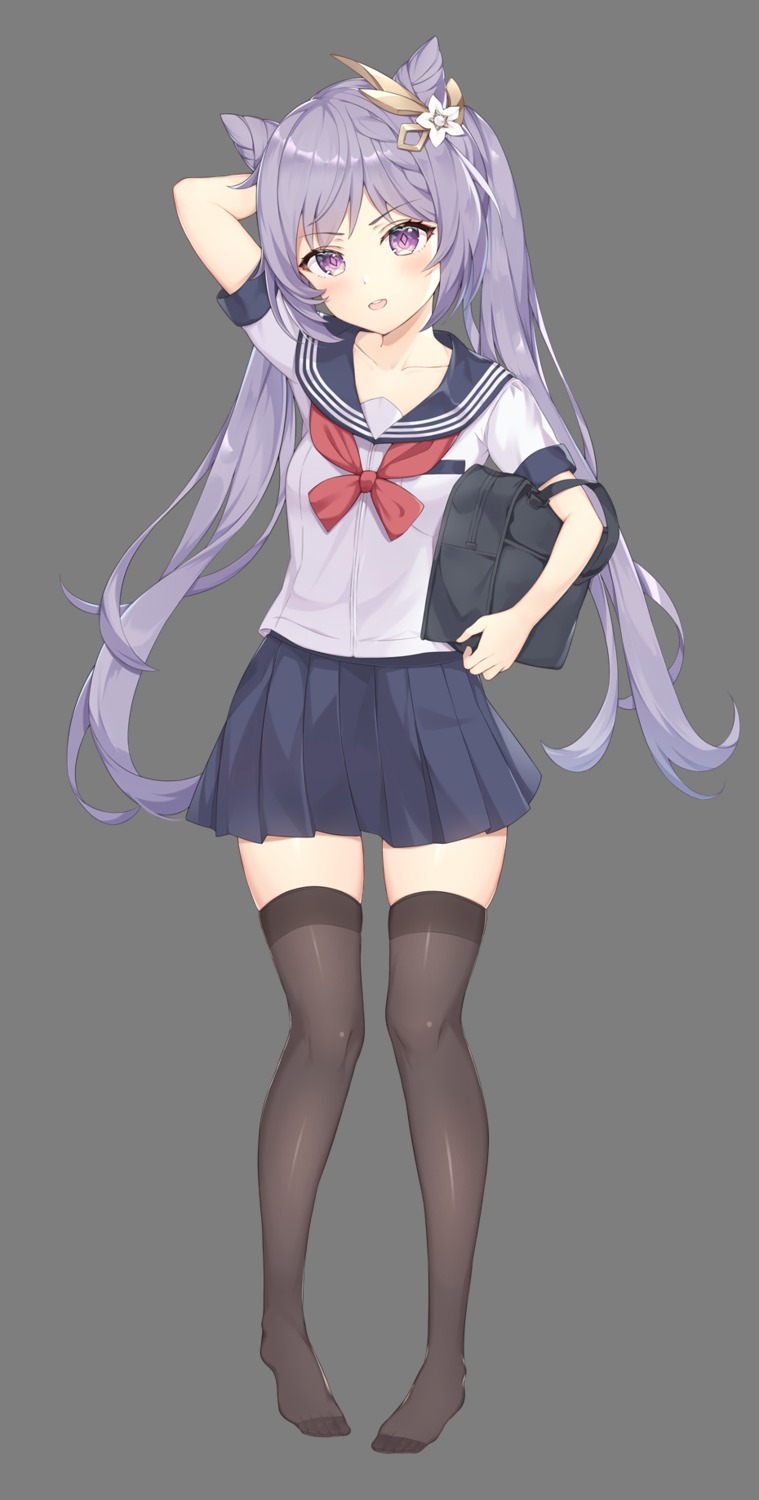 genshin_impact keqing kuroida seifuku thighhighs