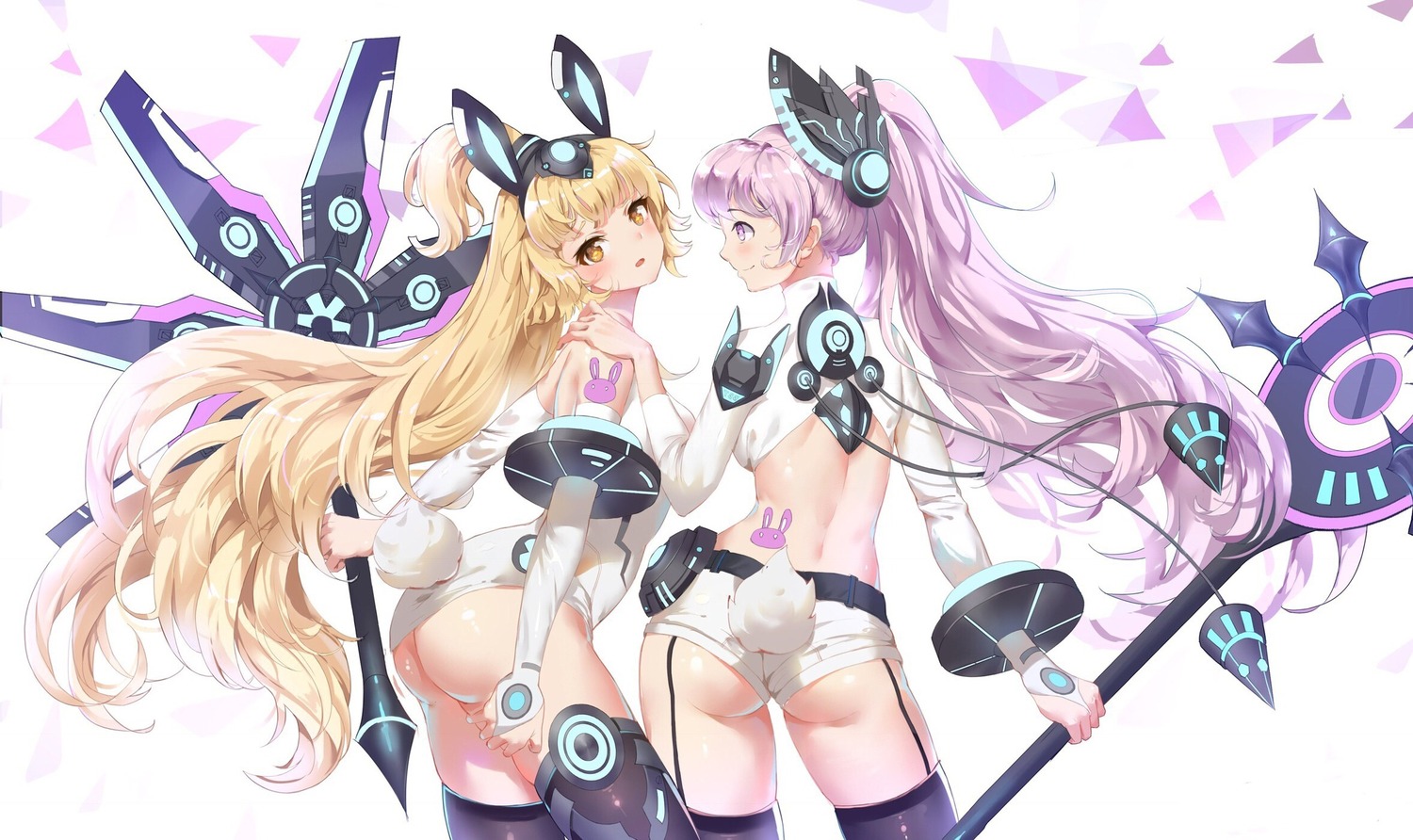 animal_ears ass bunny_ears bunny_girl lazy_scorpion stockings tail tattoo thighhighs weapon