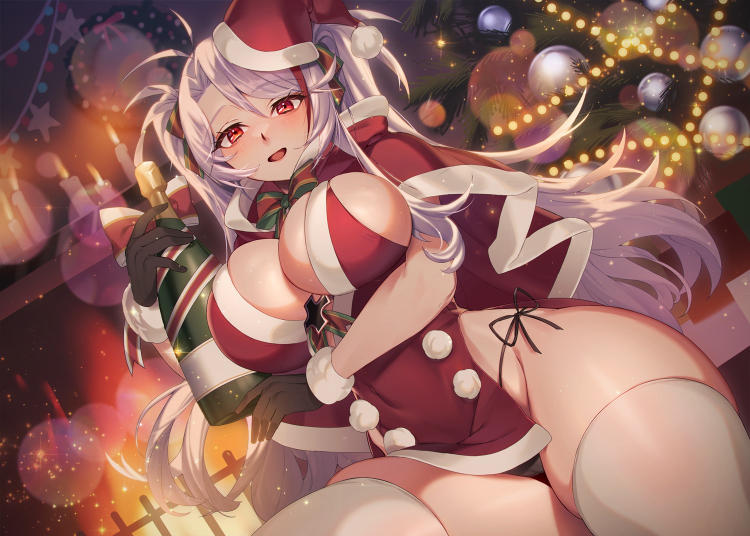 azur_lane cameltoe christmas mimiko_(fuji_310) pantsu prinz_eugen_(azur_lane) string_panties thighhighs thong