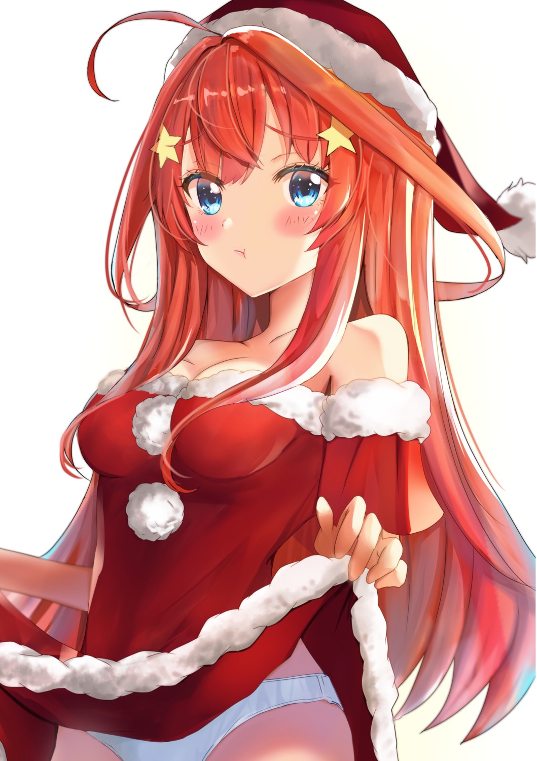 5-toubun_no_hanayome christmas cleavage dress nakano_itsuki pantsu rei_(ilust9999) skirt_lift