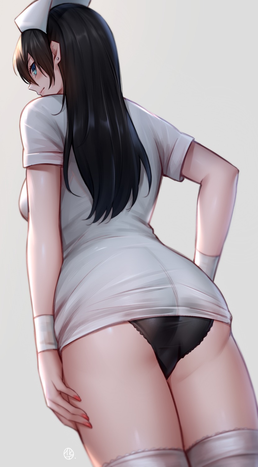 ass hua-j nurse pantsu see_through skirt_lift thighhighs