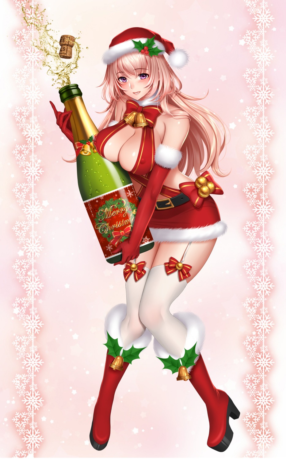 christmas cleavage erect_nipples heels no_bra re:shimashima stockings thighhighs tokyo_exe_girls