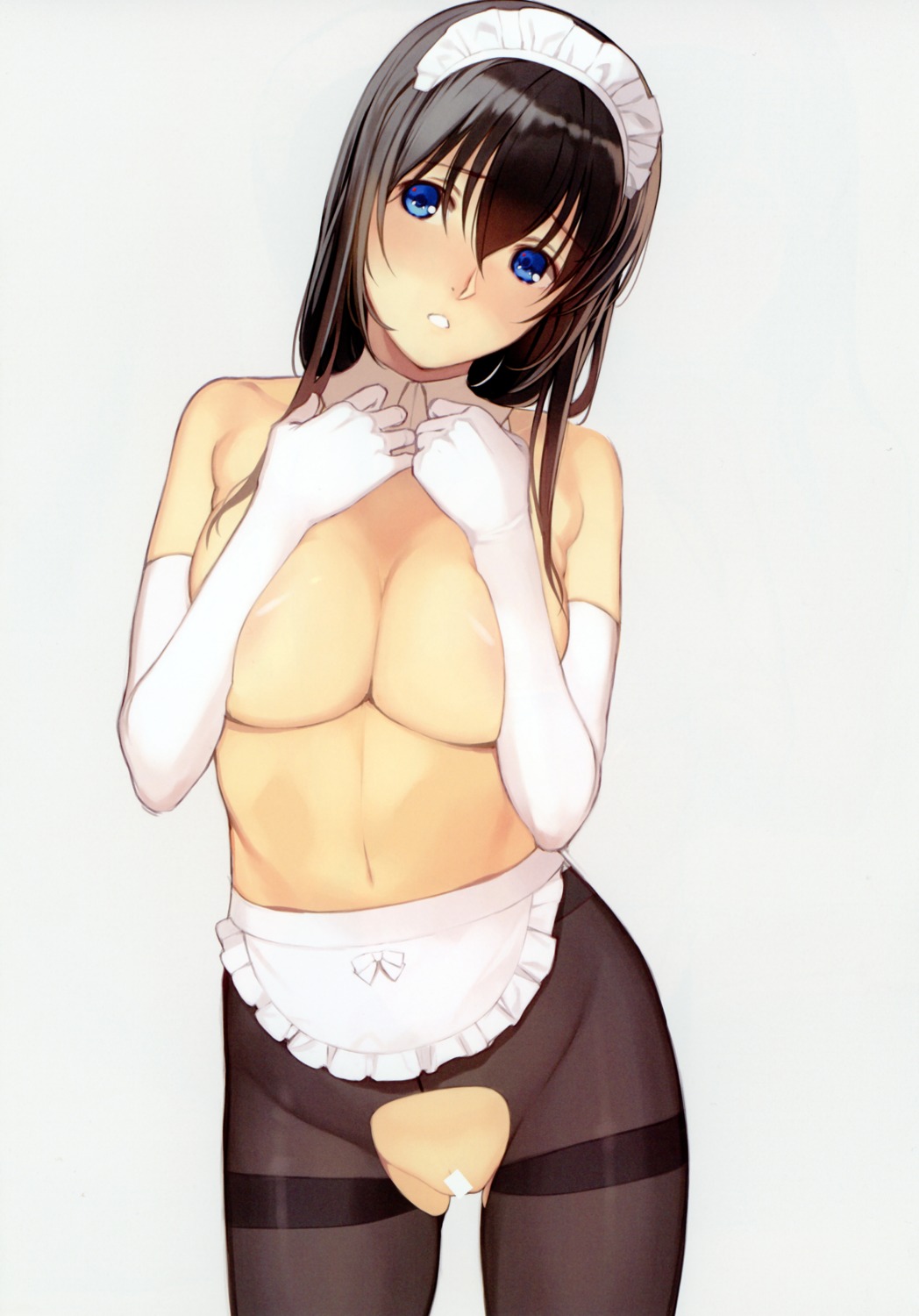 breast_hold censored maid mibu_natsuki nopan pantyhose sagisawa_fumika the_idolm@ster the_idolm@ster_cinderella_girls topless