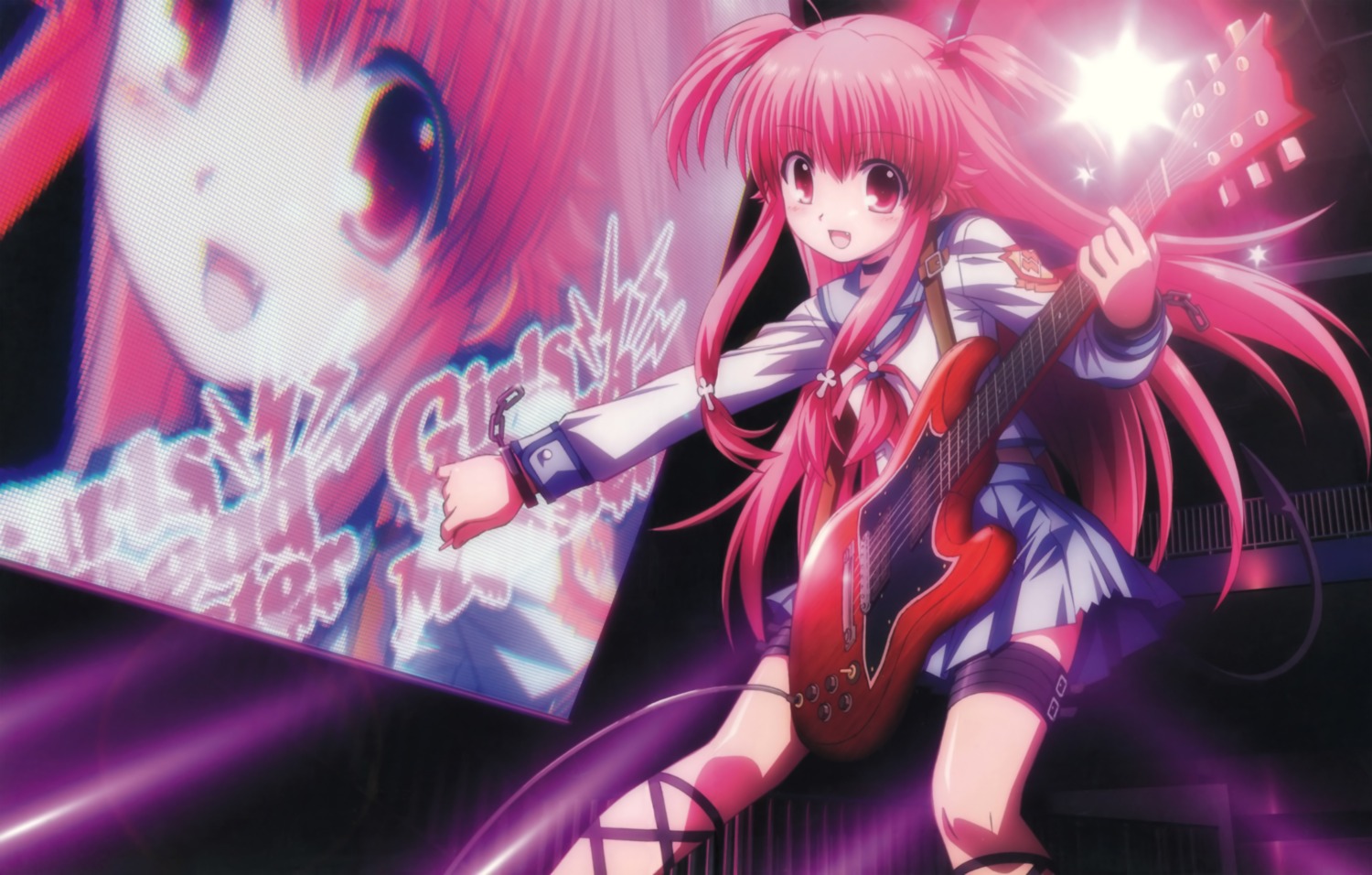 angel_beats! detexted disc_cover fixed guitar hirata_katsuzou seifuku tail yoshioka_yui