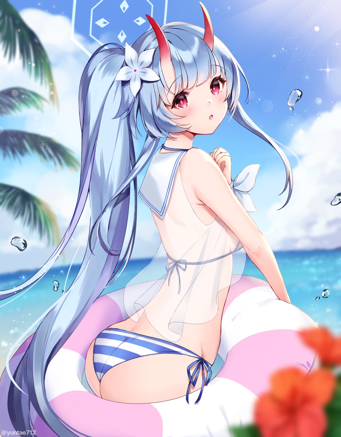 ass bikini blue_archive halo horns loli see_through swimsuits thong waraku_chise yuntae