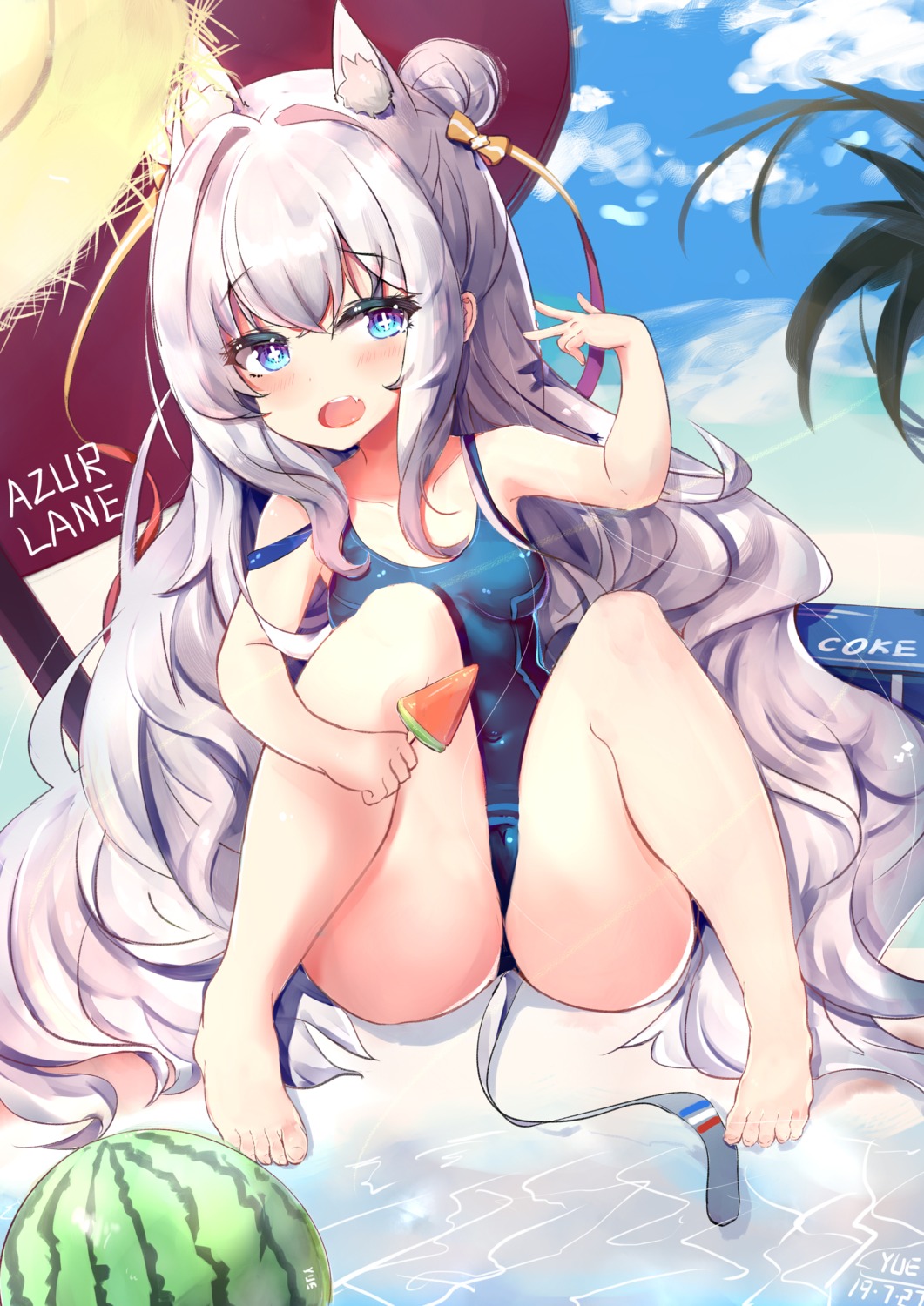 animal_ears azur_lane cameltoe feet le_malin_(azur_lane) loli school_swimsuit swimsuits wet yue_(qtxyjiang)