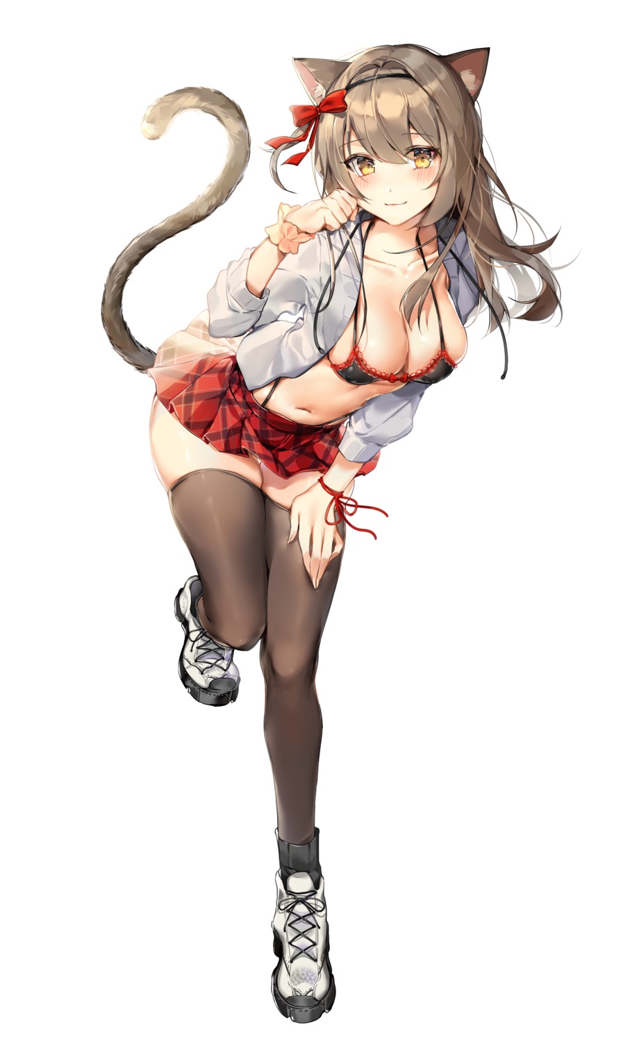 animal_ears bra nekomimi onew open_shirt pantsu tail thighhighs