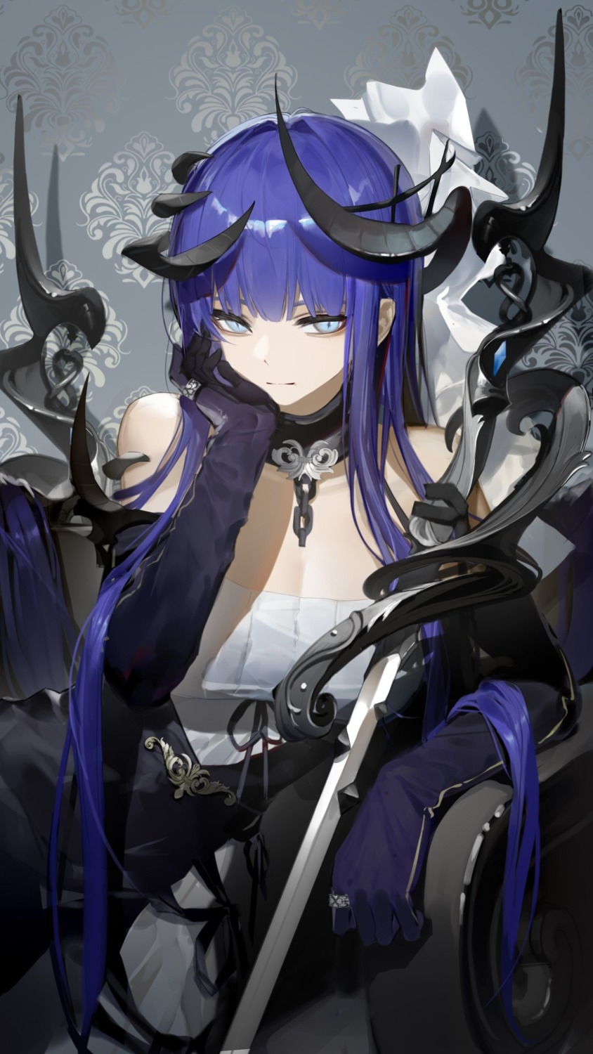 beauty_hair cleavage dress horns weapon