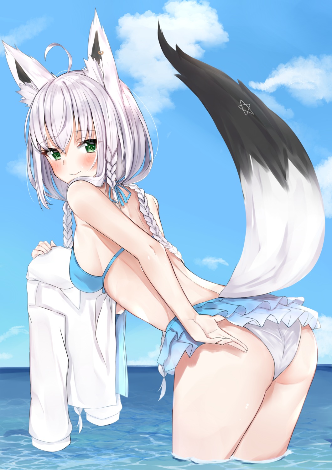 animal_ears ass bikini hololive hololive_gamers kitsune nemun shirakami_fubuki swimsuits tail wet