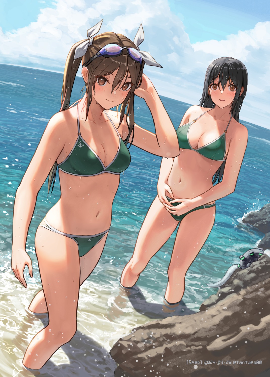 bikini chikuma_(kancolle) kantai_collection swimsuits tantaka tone_(kancolle) wet