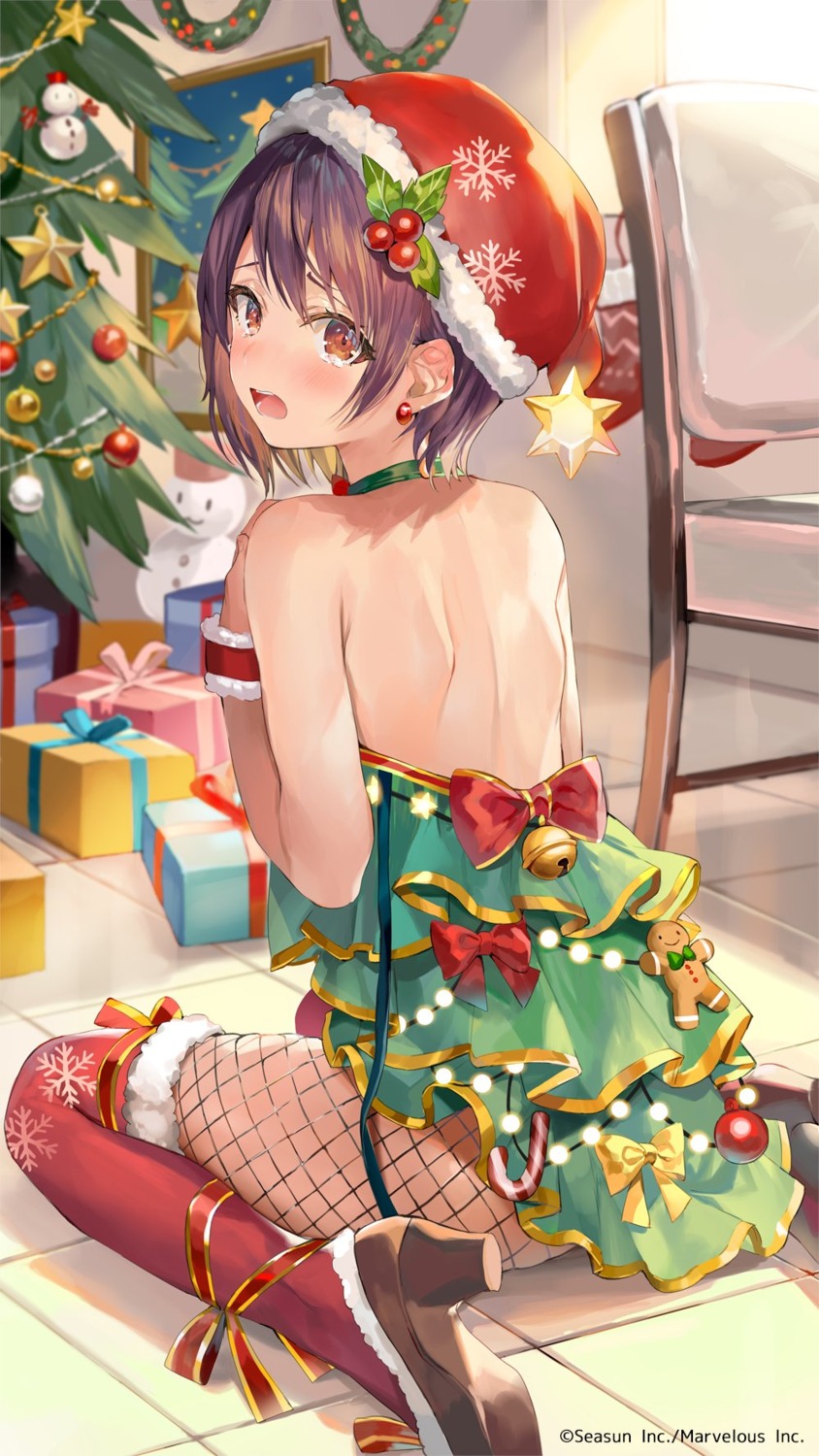 christmas dress fishnets girl_cafe_gun girl_cafe_gun_ii heels momoko_(momopoco) no_bra pantyhose shi_wuyou thighhighs