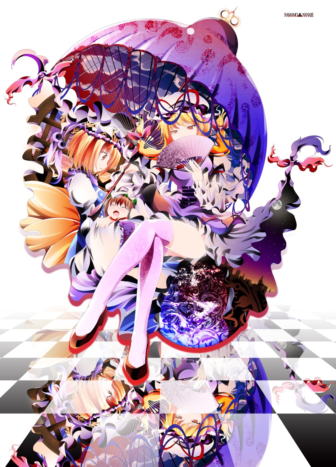 chen namamo_nanase tail thighhighs touhou yakumo_ran yakumo_yukari