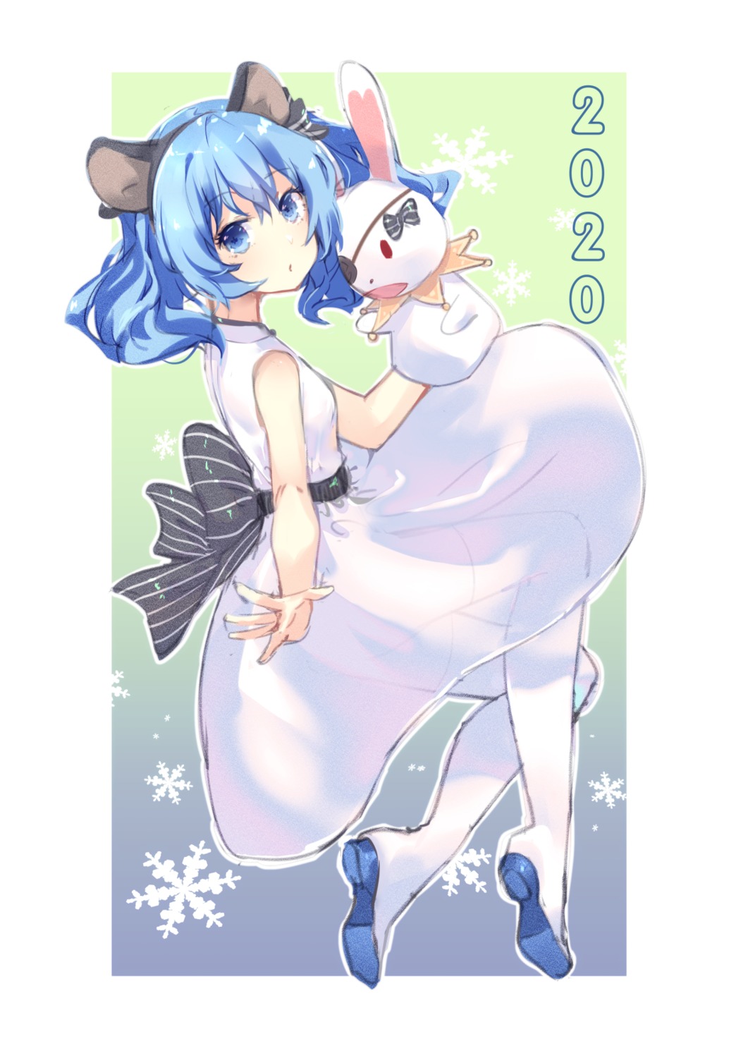 animal_ears date_a_live dress heels mo_(pixiv9929995) see_through skirt_lift thighhighs yoshino_(date_a_live)