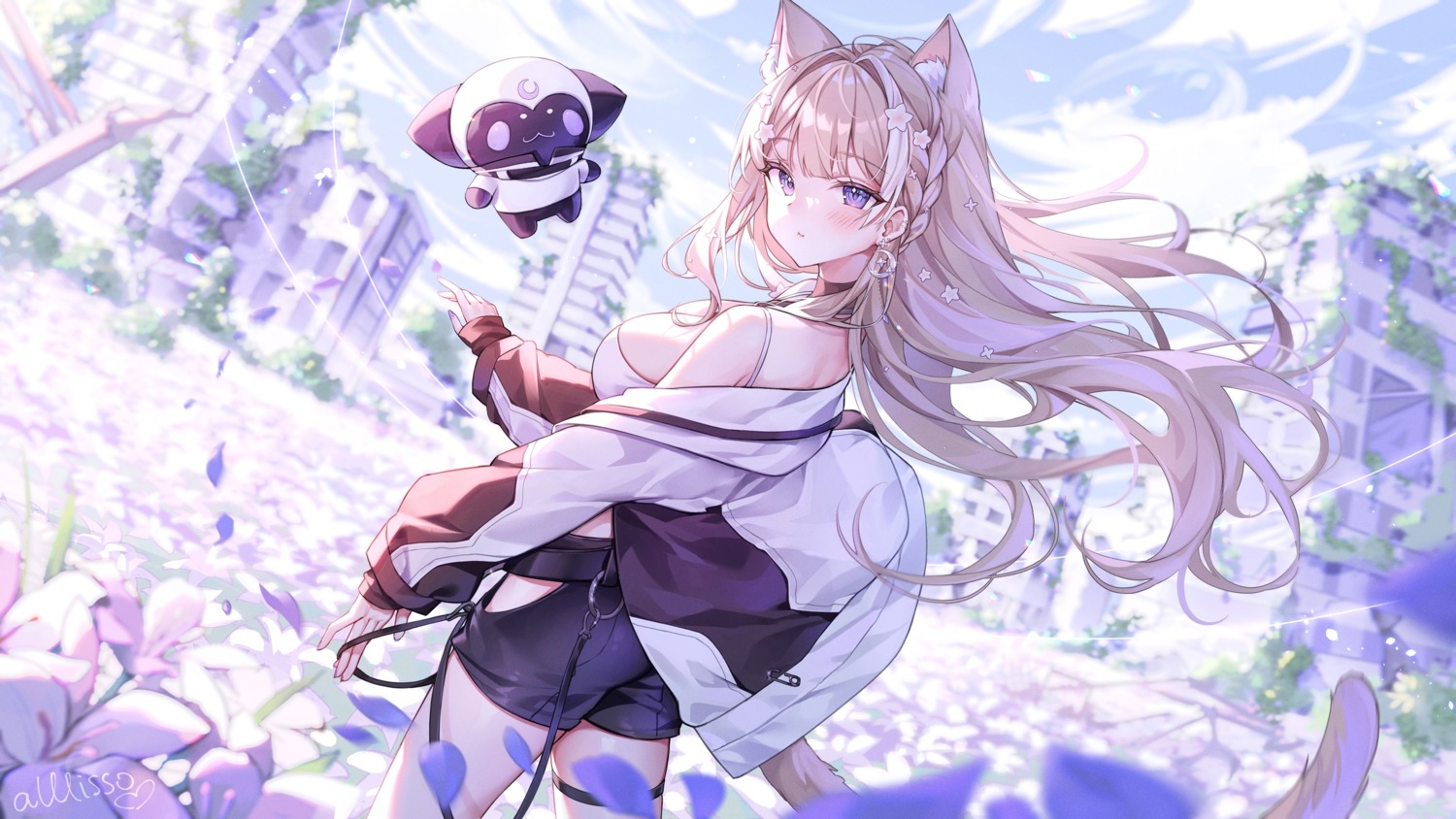 alllisso animal_ears ass garter nekomimi sakurai_hana tail vdonburi wallpaper