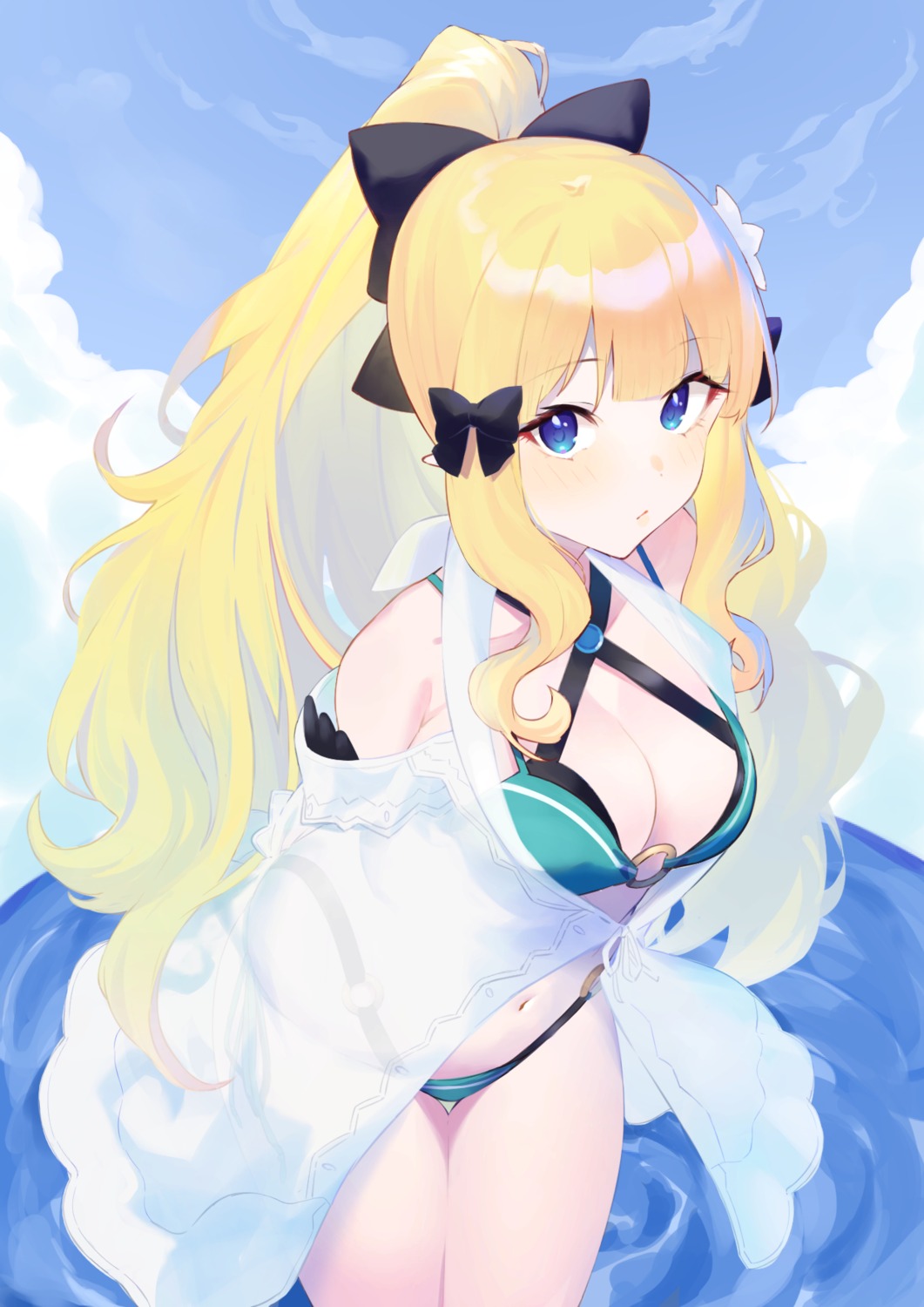 bikini cleavage open_shirt pointy_ears princess_connect princess_connect!_re:dive sasaki_saren see_through shimon_(31426784) swimsuits