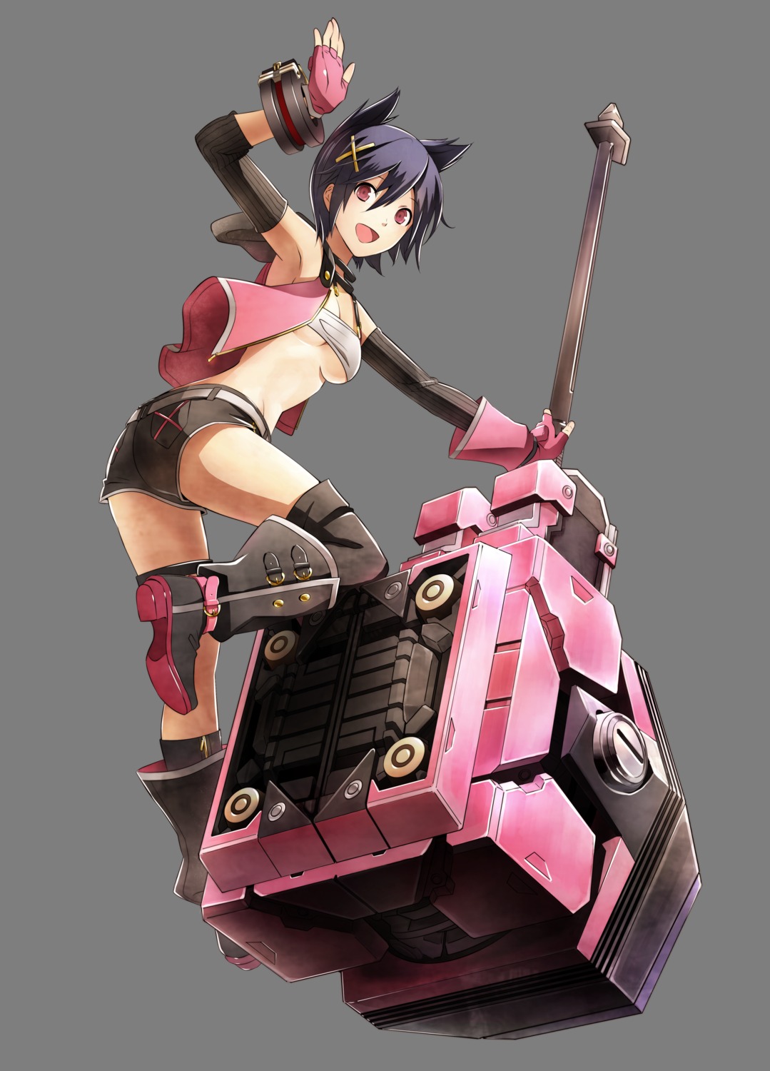 cleavage god_eater_2 katsuki_nana open_shirt tagme transparent_png underboob weapon