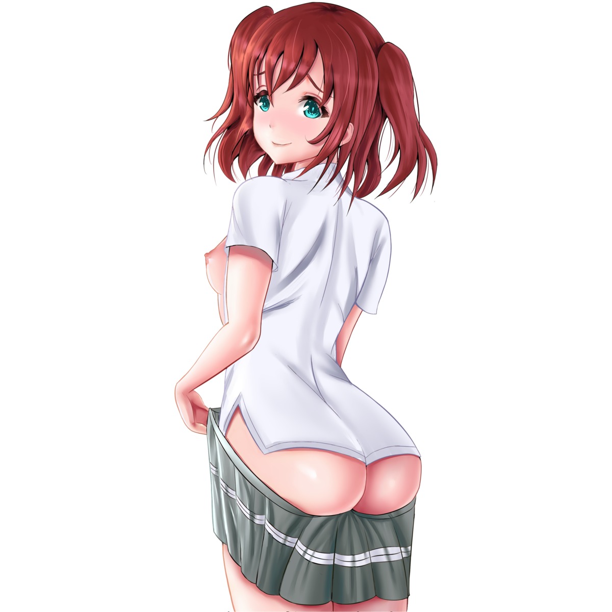 ass breasts kurosawa_ruby love_live!_(series) love_live!_sunshine!! minted nipples no_bra nopan open_shirt seifuku undressing