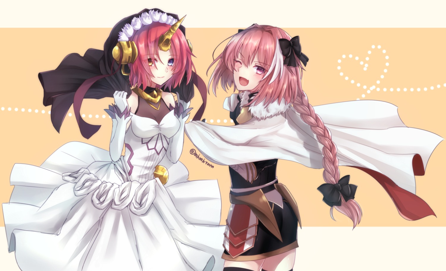 astolfo_(fate) dress fate/apocrypha fate/stay_night frankenstein's_monster_(fate) heterochromia horns tanaji thighhighs trap