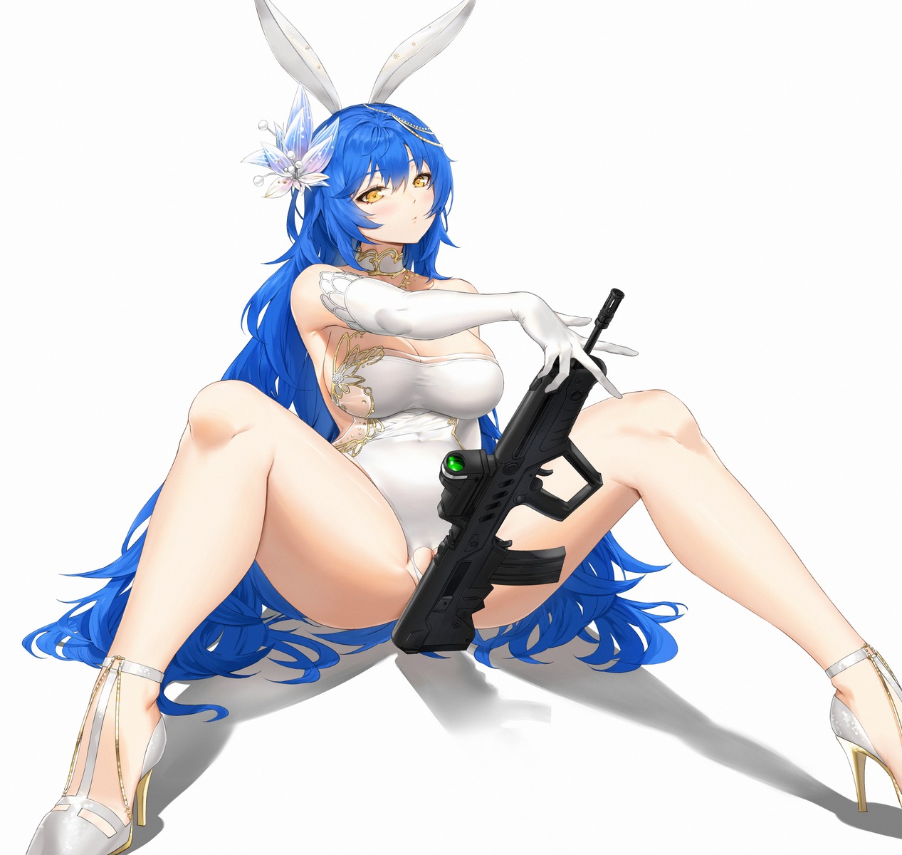 animal_ears bunny_ears bunny_girl girls_frontline gun heels no_bra pixel_(yuxian) pussy tar-21_(girls_frontline)