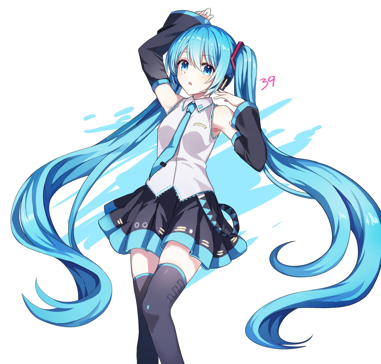 hatsune_miku headphones tagme tattoo thighhighs vocaloid