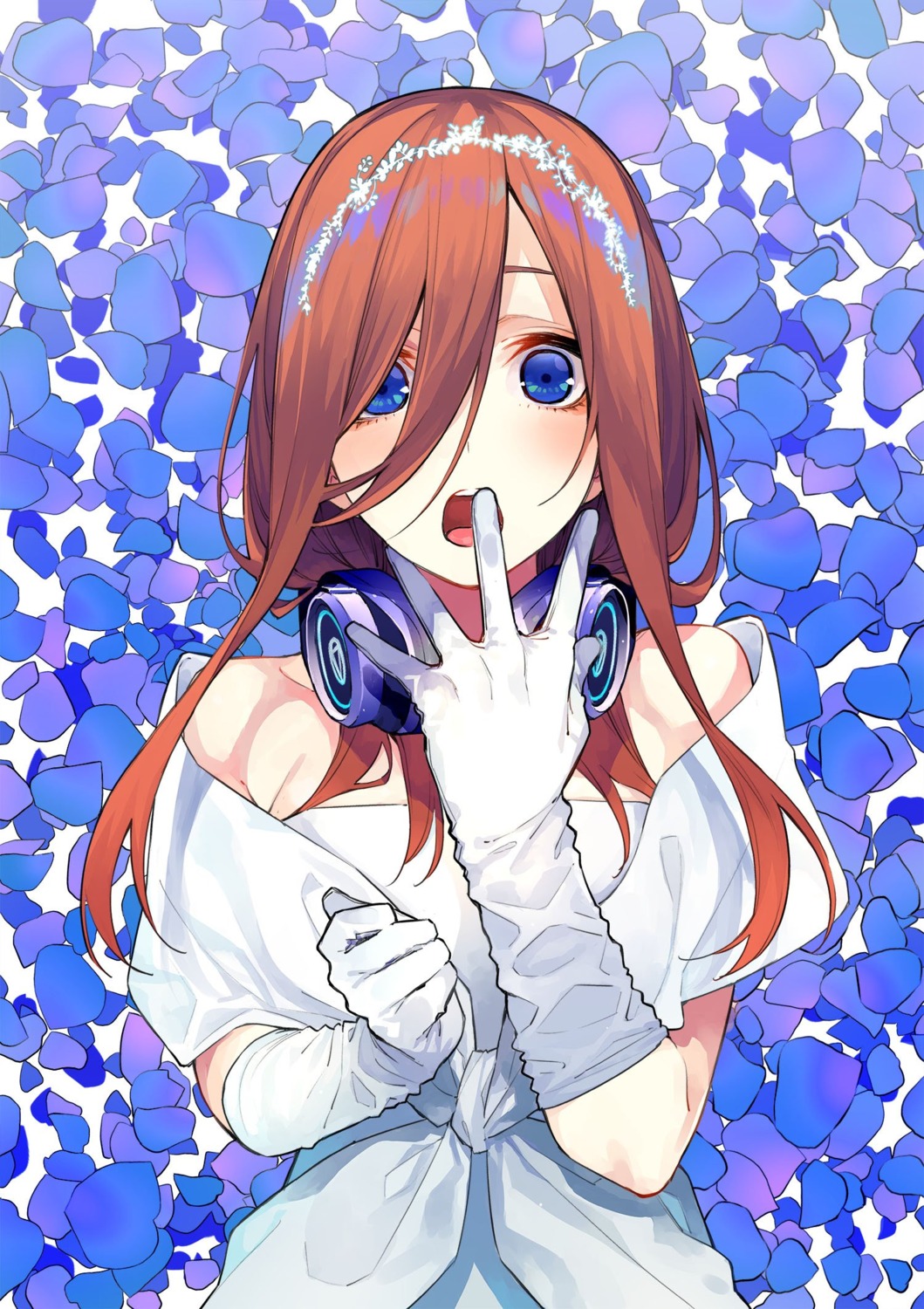 5-toubun_no_hanayome dress haruba_negi headphones nakano_miku wedding_dress