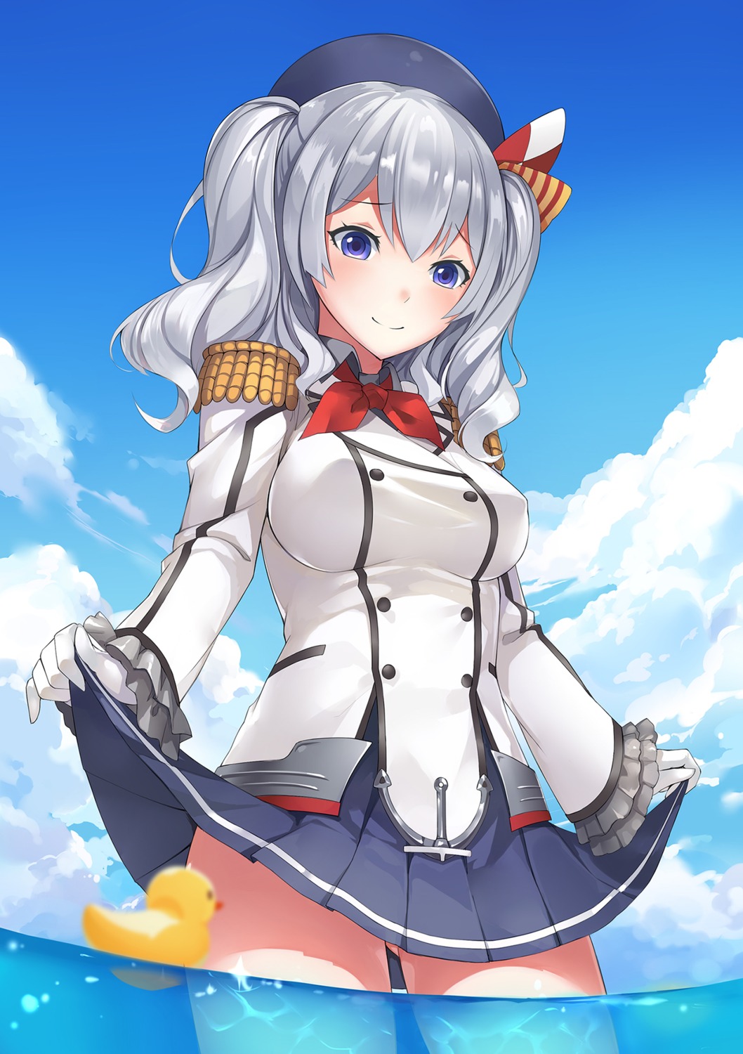 kantai_collection kashima_(kancolle) skirt_lift uniform wet yuki_(clydtc)